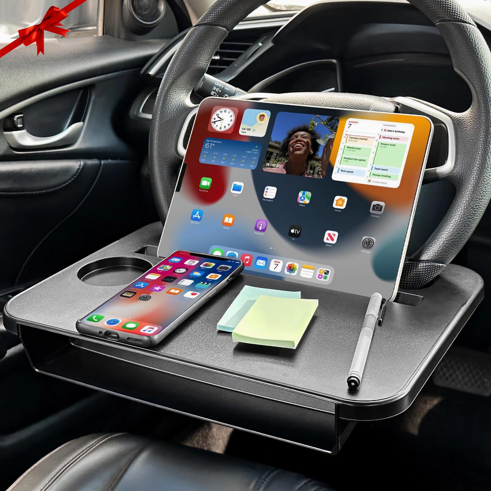 Qlhshop 3-in-1 Steering Wheel Desk - Steering Wheel Tray Table with Seat Gap Filler Organizer | Car Food Tray for Driver | Car D