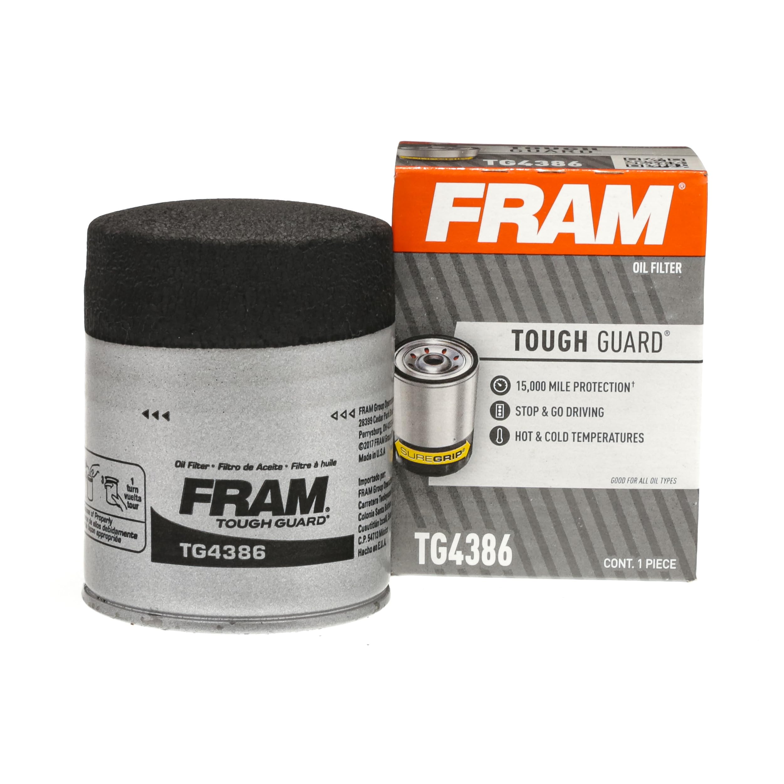 Fram Tough Guard Replacement Oil Filter Tg4386, Designed For Interval Full-Flow Changes Lasting Up To 15K Miles