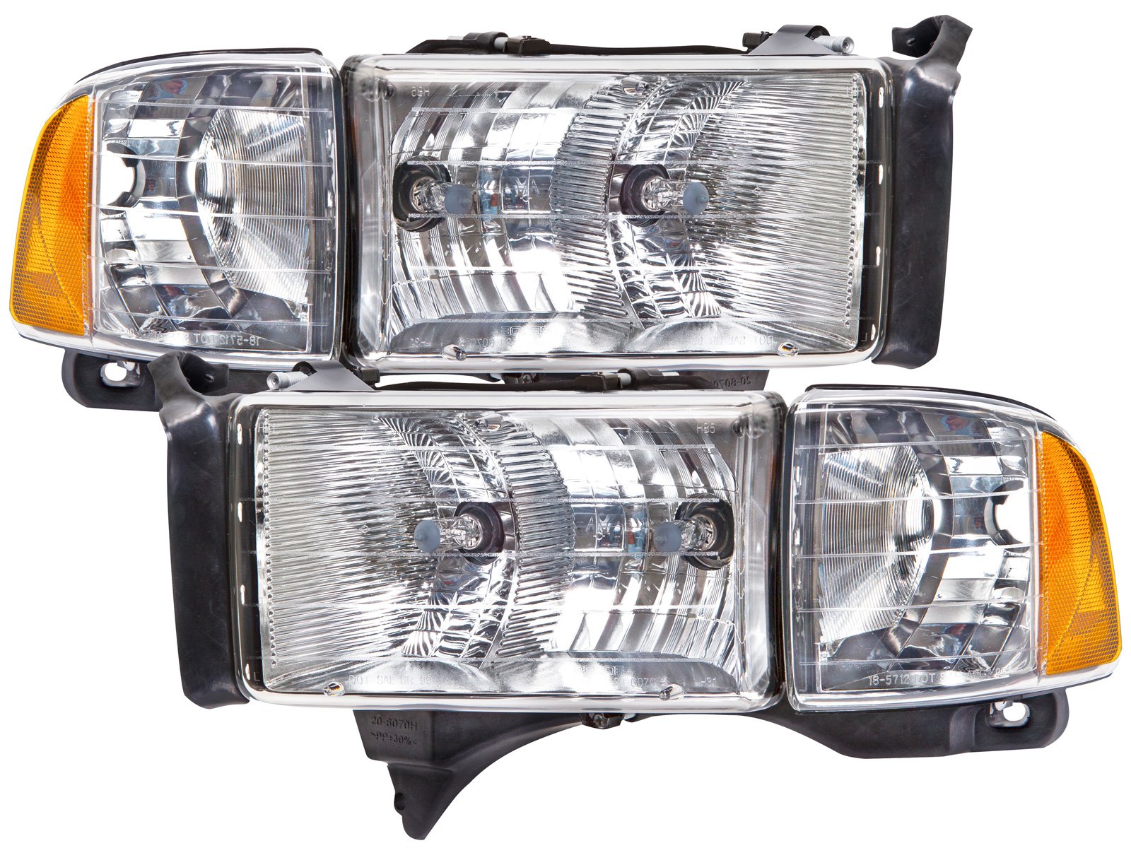 Headlightsdepot Chrome Housing Halogen Headlights Compatible With Dodge Ram Sport Models Only 1500 2500 3500 Includes Left Drive