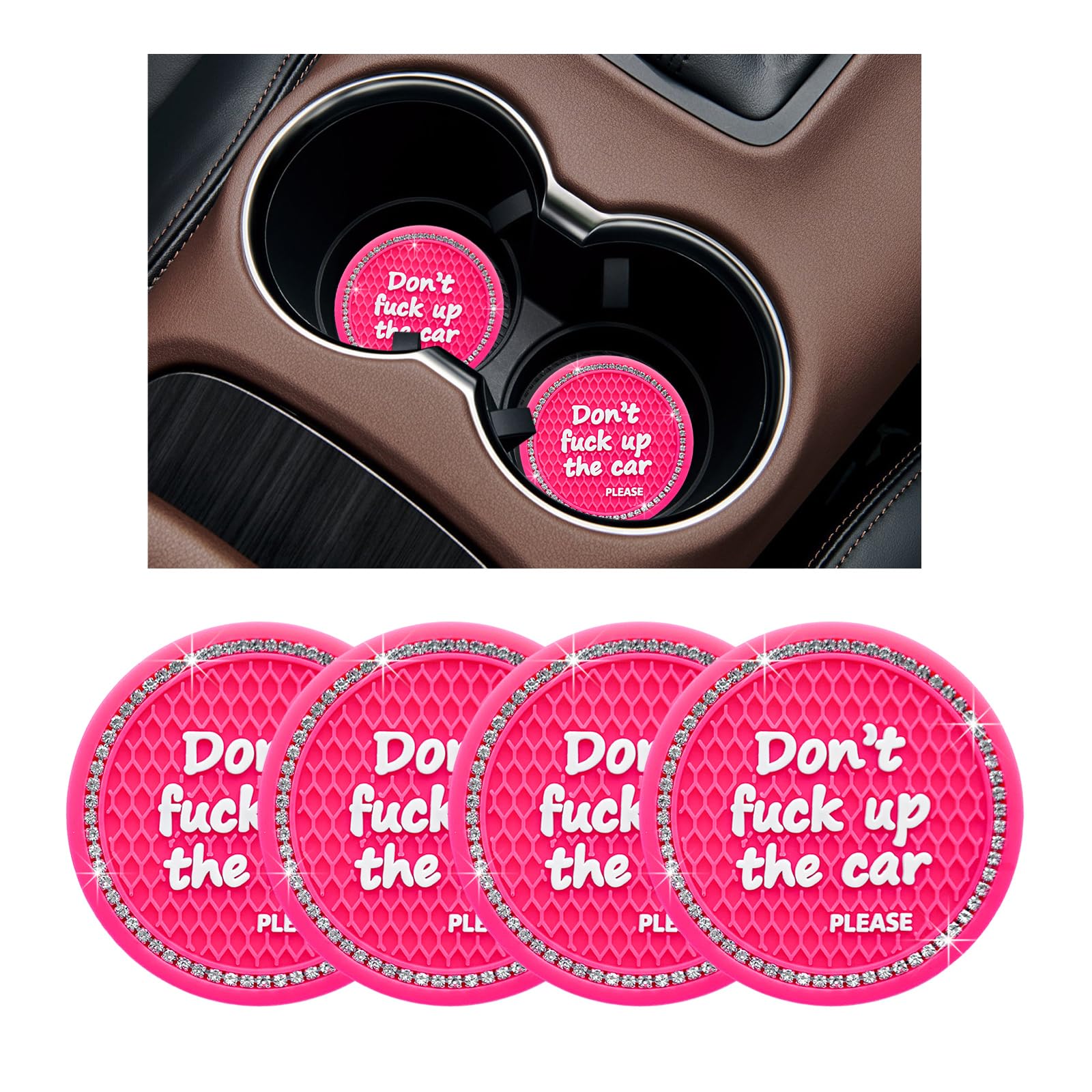 Ziciner 4 Pack Bling Car Cup Holder Coaster, 2.75 Inch Anti-Slip Auto Insert Cup Coaster, Crystal Car Drink Cup Mat Perfect For
