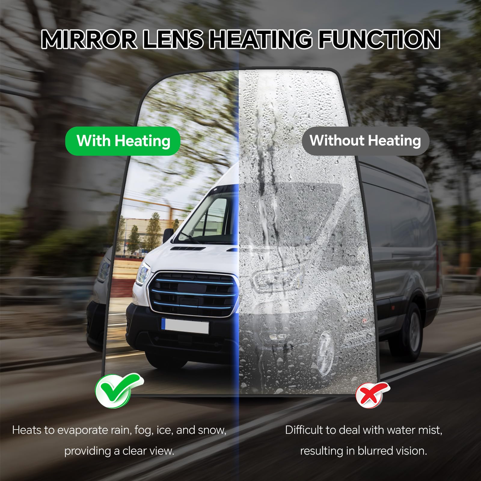 Top-Max Driver Left Side Upper Rearview Convex Heated Mirror Glass With Rear Holder Fit Ford Transit 150 250 350 From 2015 To 20