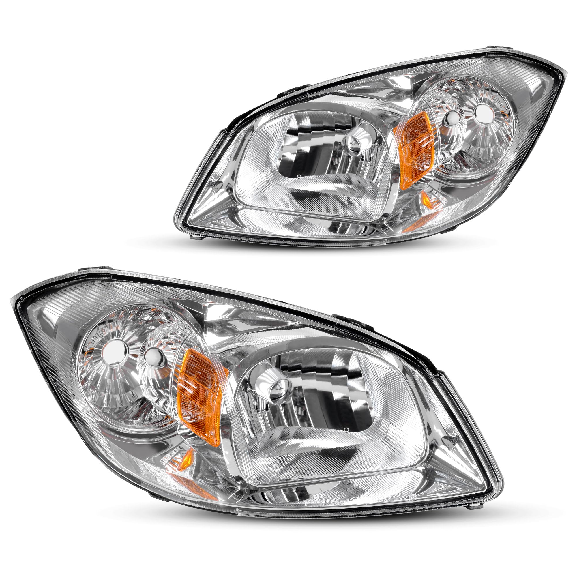 Dwvo Headlight Assembly Compatible With 05-10 Chevy Cobalt/05-06 Pursuit/07-09 Pontiac G5 Chrome Housing Amber Reflector Driver