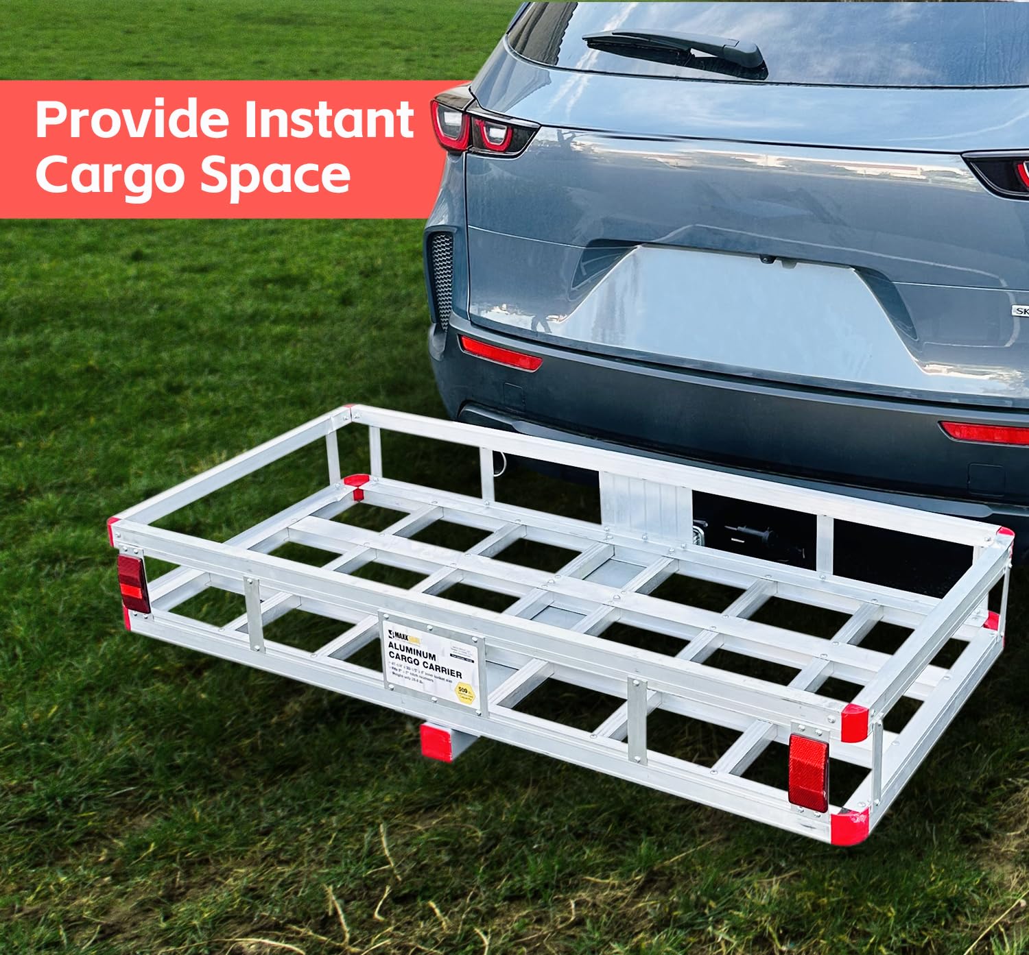 Maxxhaul Aluminum Cargo Carrier With Hitch Tightener Trailer Hitch Mount For Rv Truck Suv Van Car With 2'' Receiver - 500 Lb. Lo