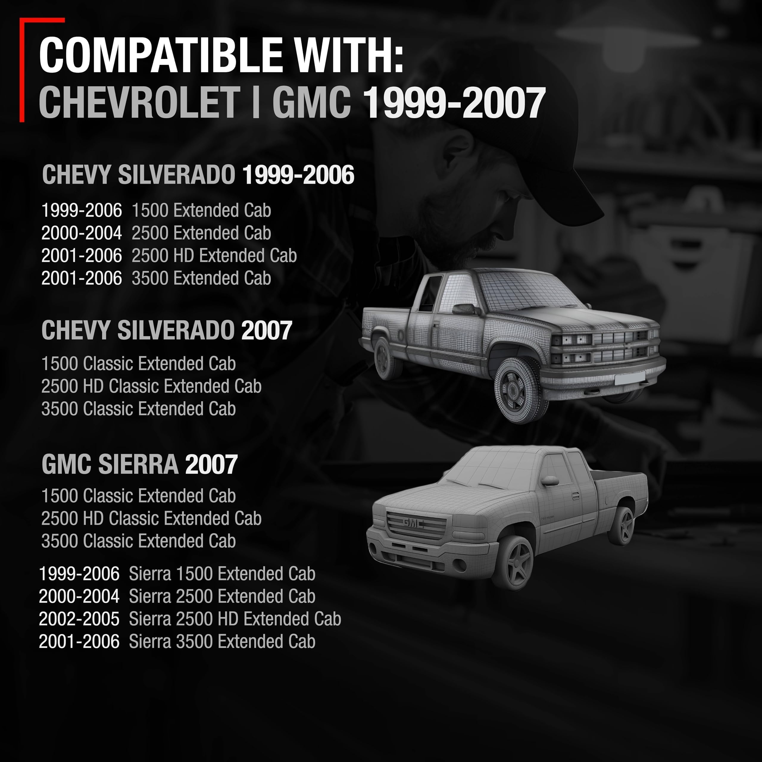 Extended Cab Door Handle, Upgraded Metal, Rear Passenger Door Handle Compatible With 1999-2007 Chevrolet Silverado 1500 2500; 99