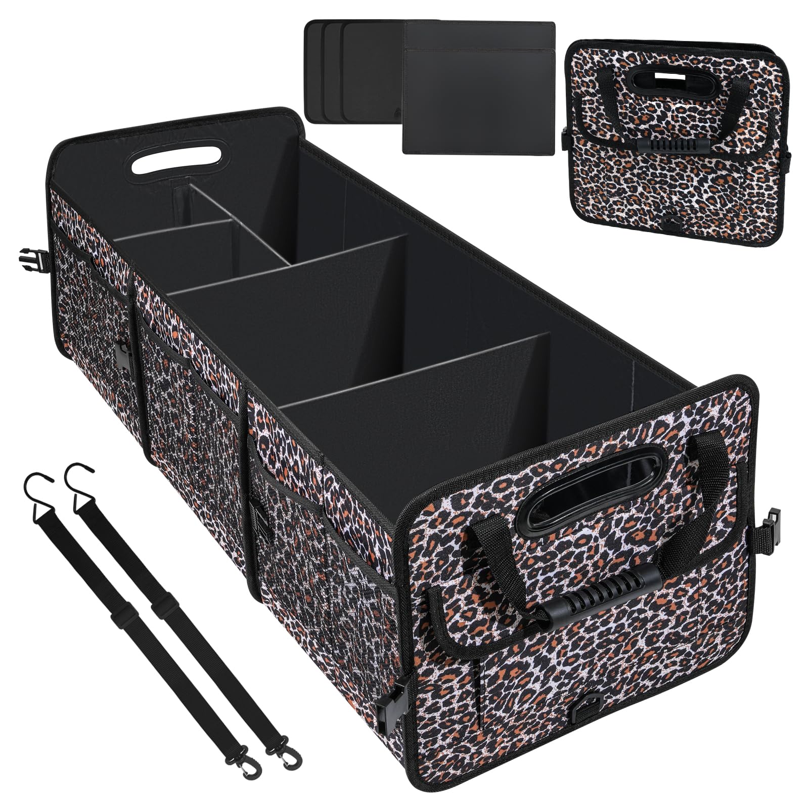 Leopard Print Trunk Organizer - 95L Large Capacity, Non-Slip Bottom, Waterproof, Portable Car Storage For Suv, Truck, Sedan