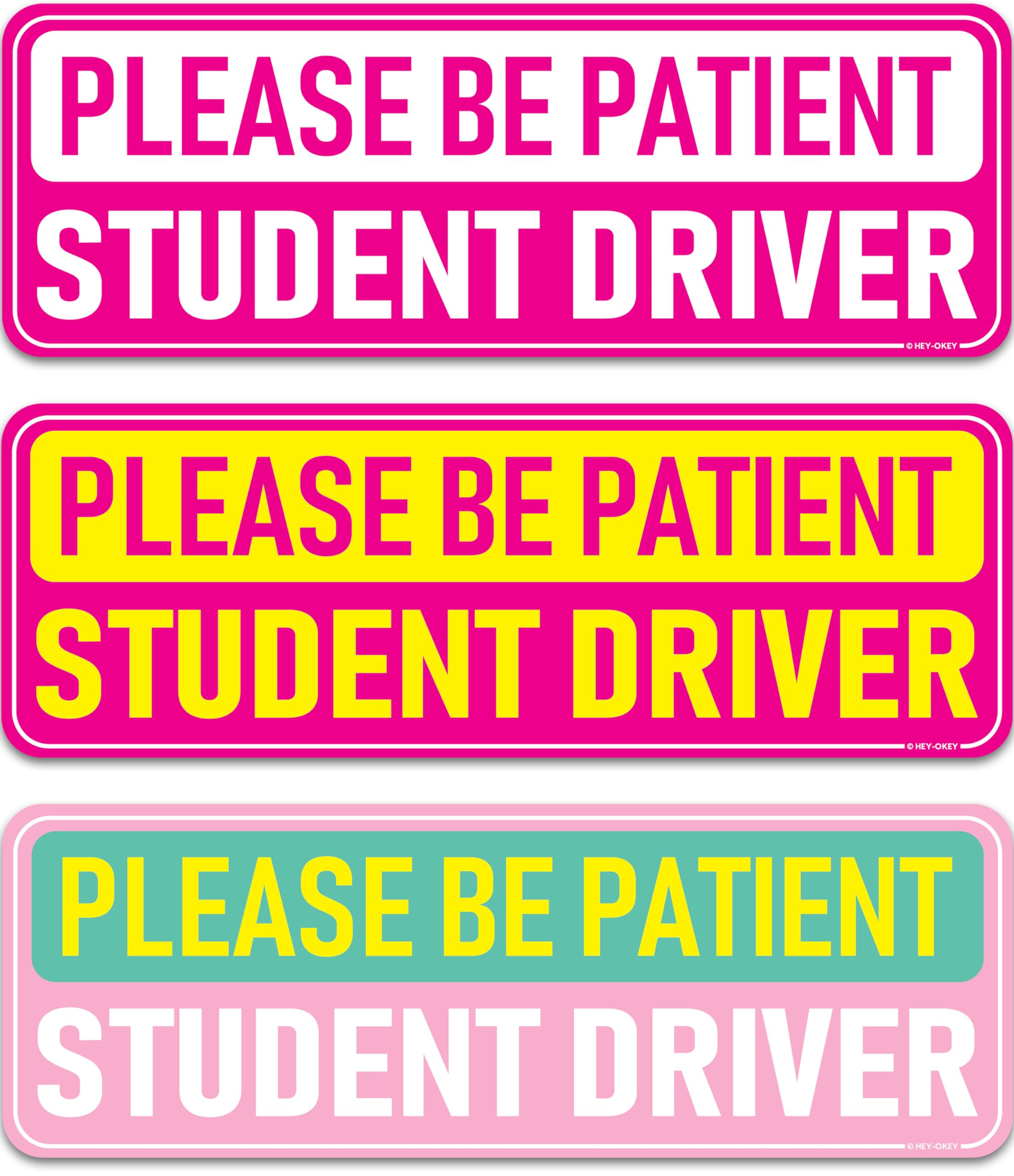 Student Driver Magnet For Car - Pink 3-Pack Girly Please Be Patient Reflective Magnetic Bumper Sticker Set - Removable Novice Ro