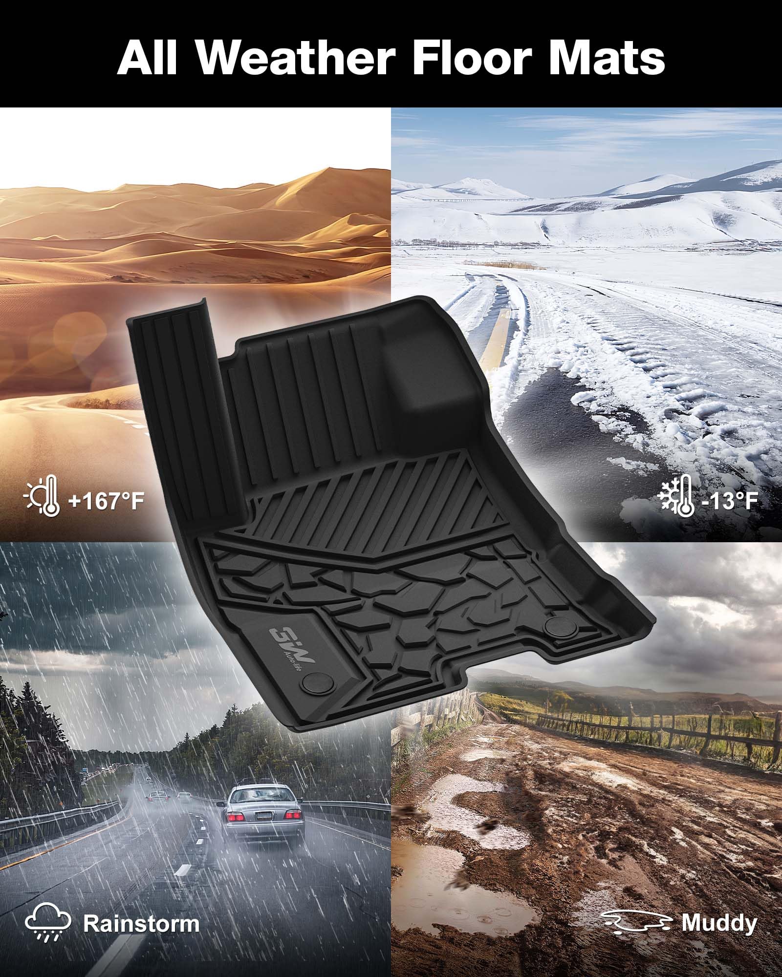 3W Floor Mats Fit For Ford Maverick Hybrid 2022 2023 2024 2025, Tpe All Weather Custom Fit Floor Liner Car Accessories 1St And 2