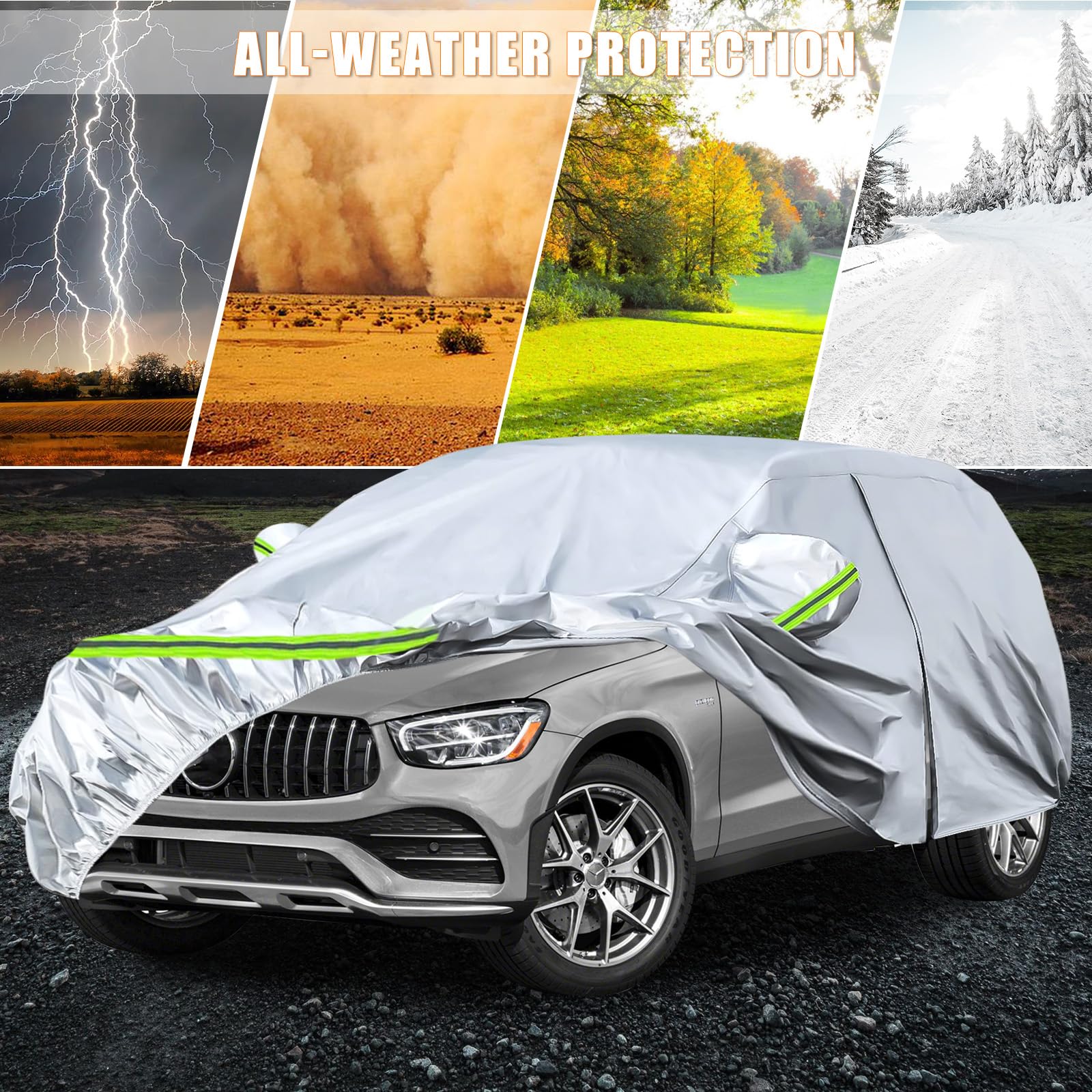 Waterproof Car Covers Replace For 2016-2025 Mercedes Benz Glc 300 350E, 6 Layers Silver All Weather Car Cover With Zipper Door &