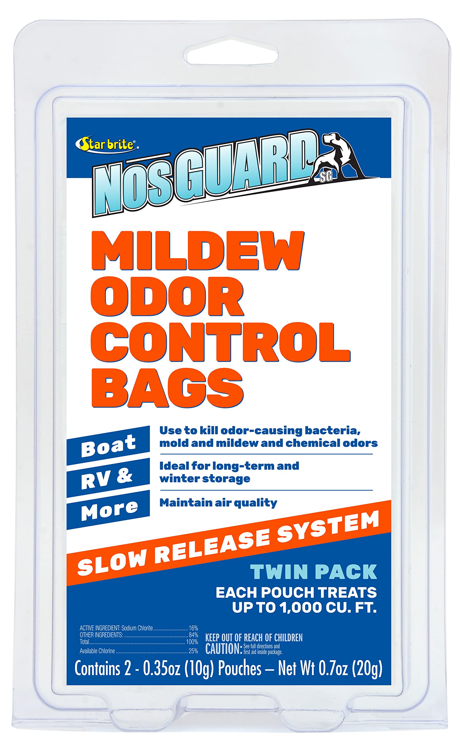 STAR BRITE NosGUARD SG Mildew Odor Control Bags (Twin Pack) Slow-Release System, Kill Odor Causing Bacteria, Mold & Mildew - Ide