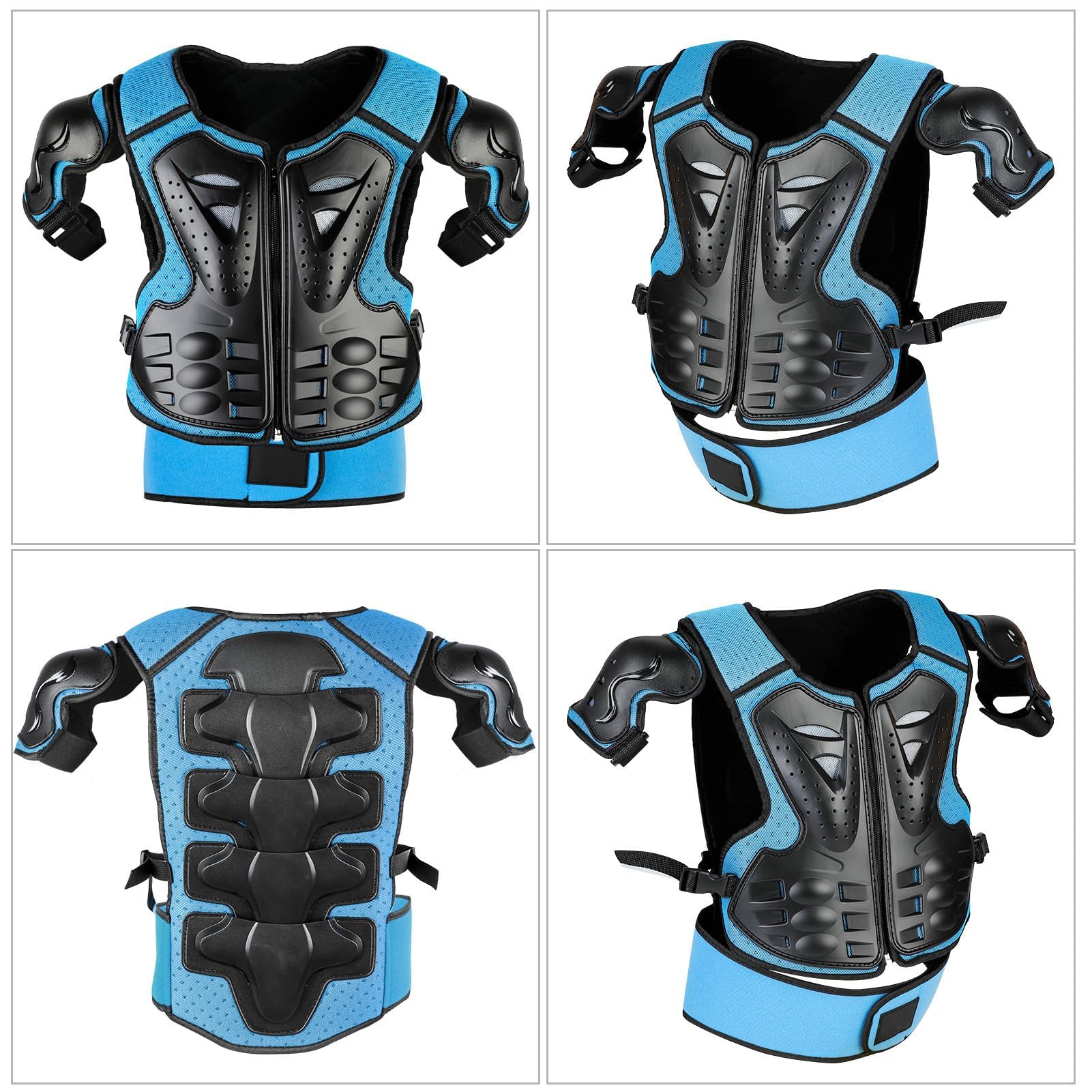 JUSTDOLIFE Youth Dirt Bike Gear Set - 5 PCS Motorcycle Armor with Knee & Elbow Pads, Chest Protector, For Ages 4-12, Blue, Model FJBB28P315