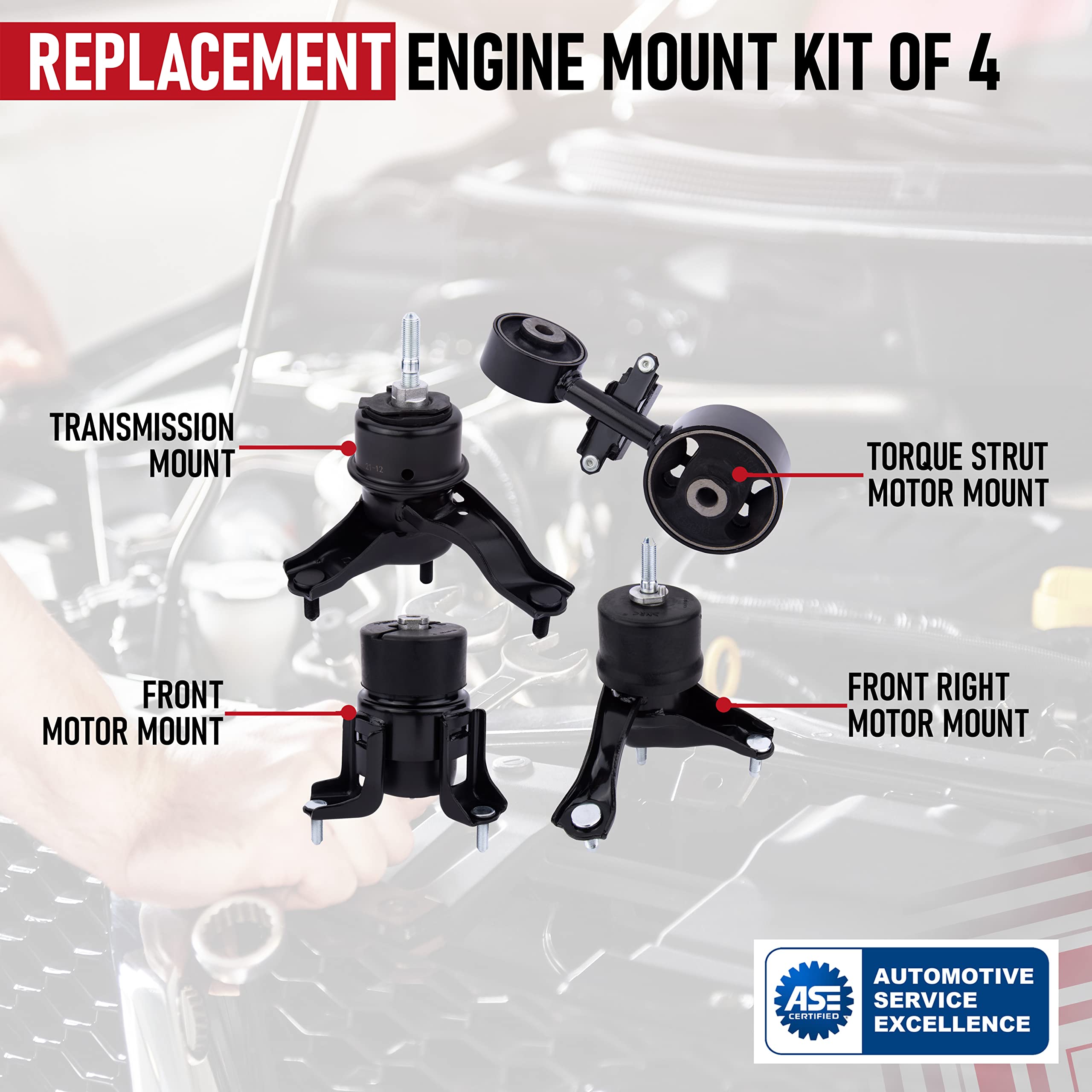 Engine Motor And Transmission Mount Set Of 4 - Compatible With Toyota Camry Motor Mounts 2002-2006 2.4L Automatic Trans - Replac