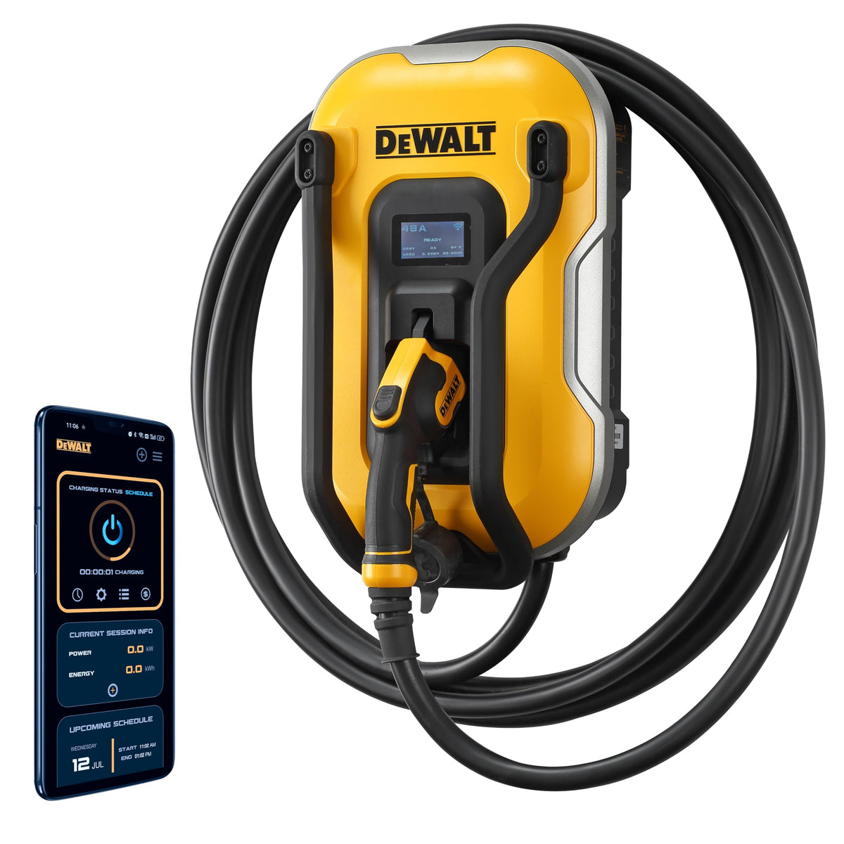 DEWALT Electric Vehicle Level 2 EV Charger up to 48 Amps 240V, App Control Bluetooth & Wi-Fi, CSA Certified Indoor/Outdoor Hardw