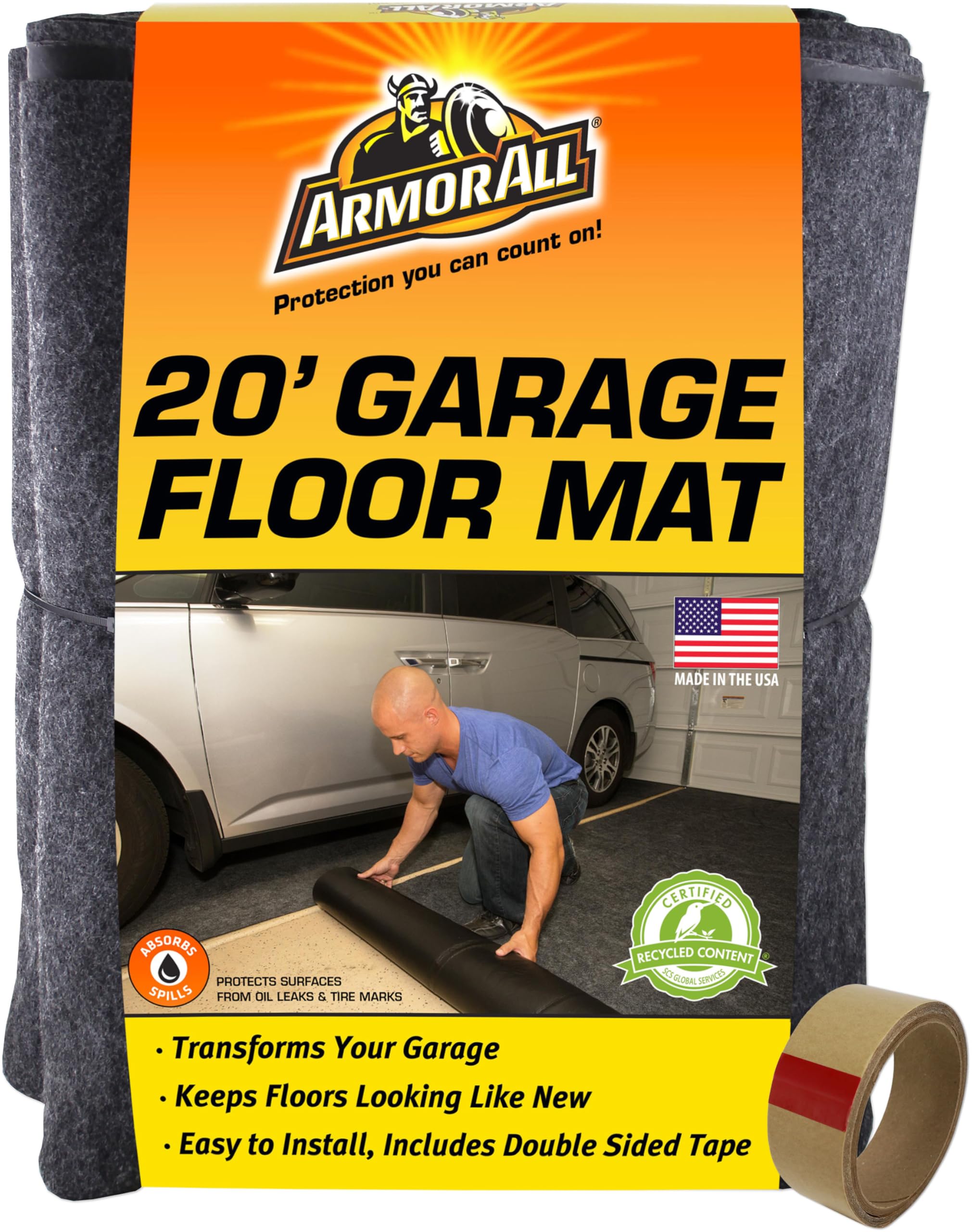Armor All Premium Original Garage Floor Mat, (20' x 7'4''), Protects Surfaces, Transforms Garage, Absorbent/Waterproof/Durable (
