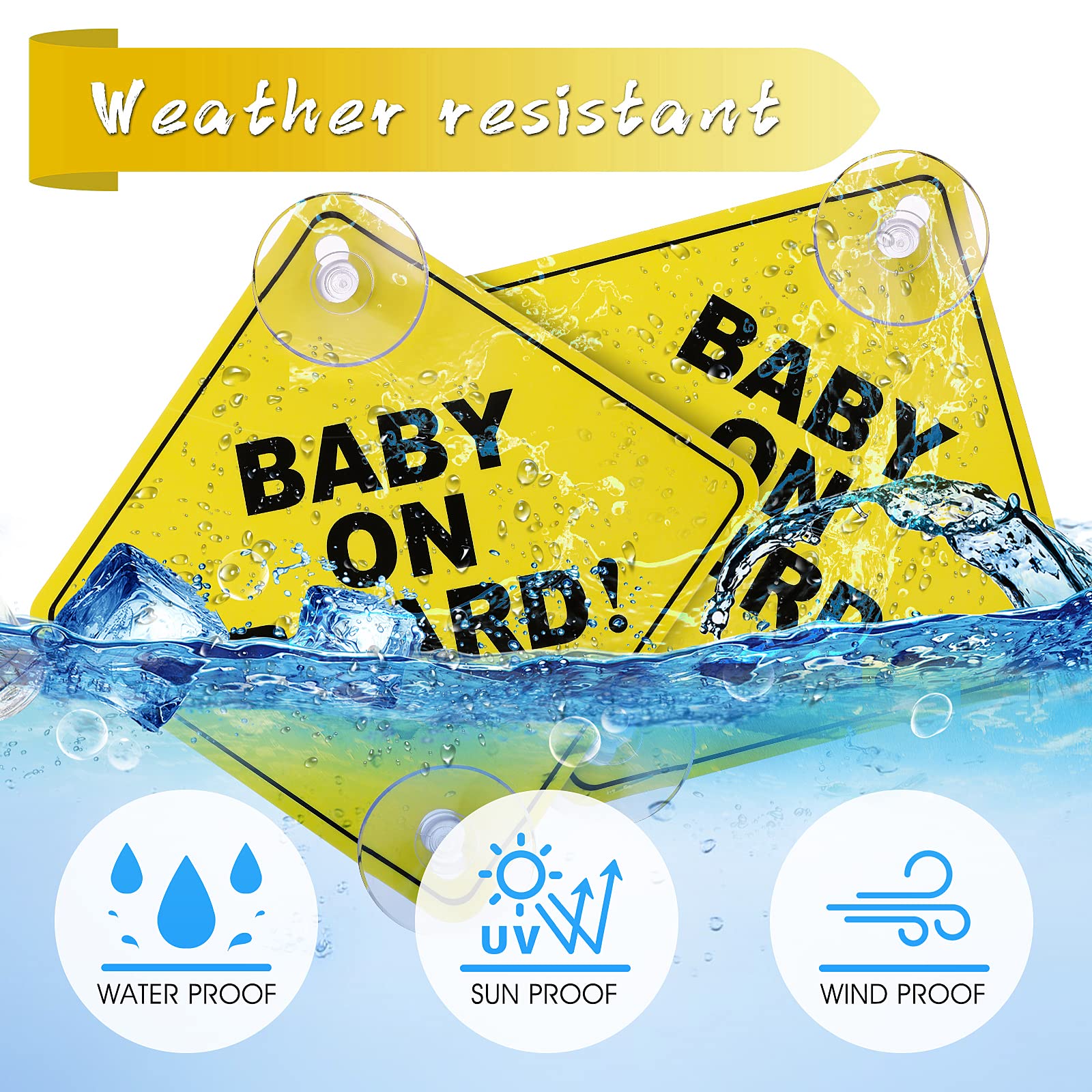 Cobee Baby On Board Car Warning Signs, 2 Pcs 5 ''X5 '' Safety Car Sign With Double Suction Cups, Baby In Car Sticker For Car Win
