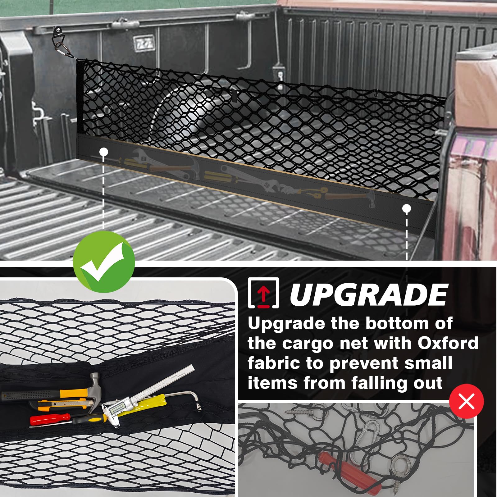 Muslogy Truck Bed Cargo Net Compatible With Toyota Tundra 2007-2024 2025 Accessories Storage Organizer Pickup Truck Bed Envelope