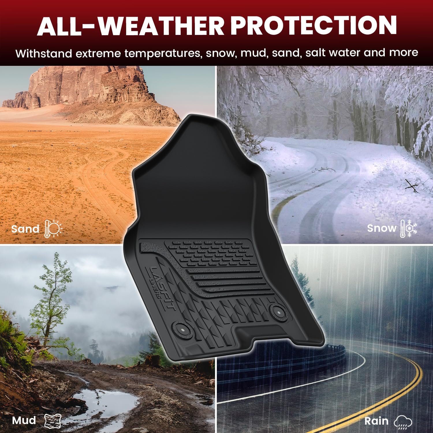 Lasfit Floor Mats For Ram 1500 2019-2024 Crew Cab With Rear Under-Seat Storage Bucket Seat (Not Fit For Classic Model), 4 Full S