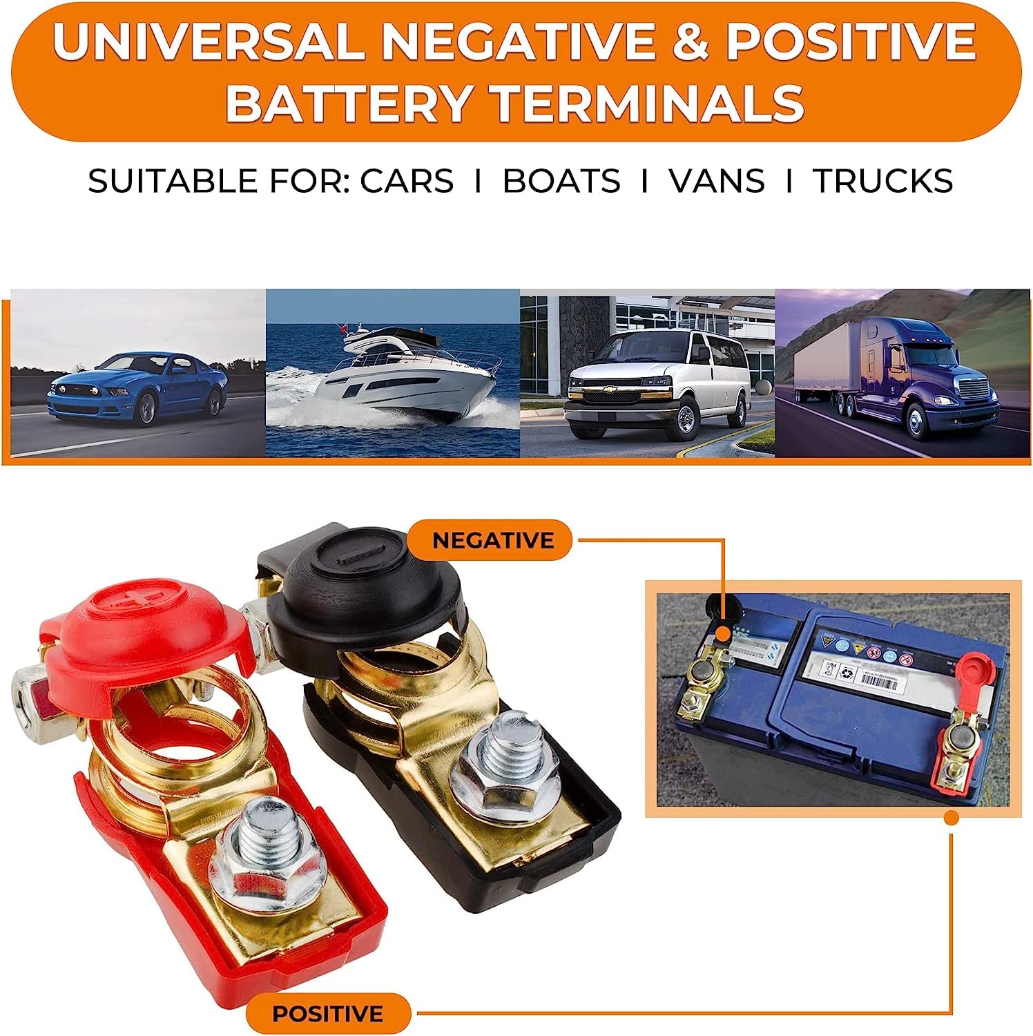 Universal Negative & Positive Battery Cable Terminals - Automotive Terminal Clamps Connectors - Durable & Adjustable Quick Release Terminal Applicable To Automobile, Truck And Rv Accessories