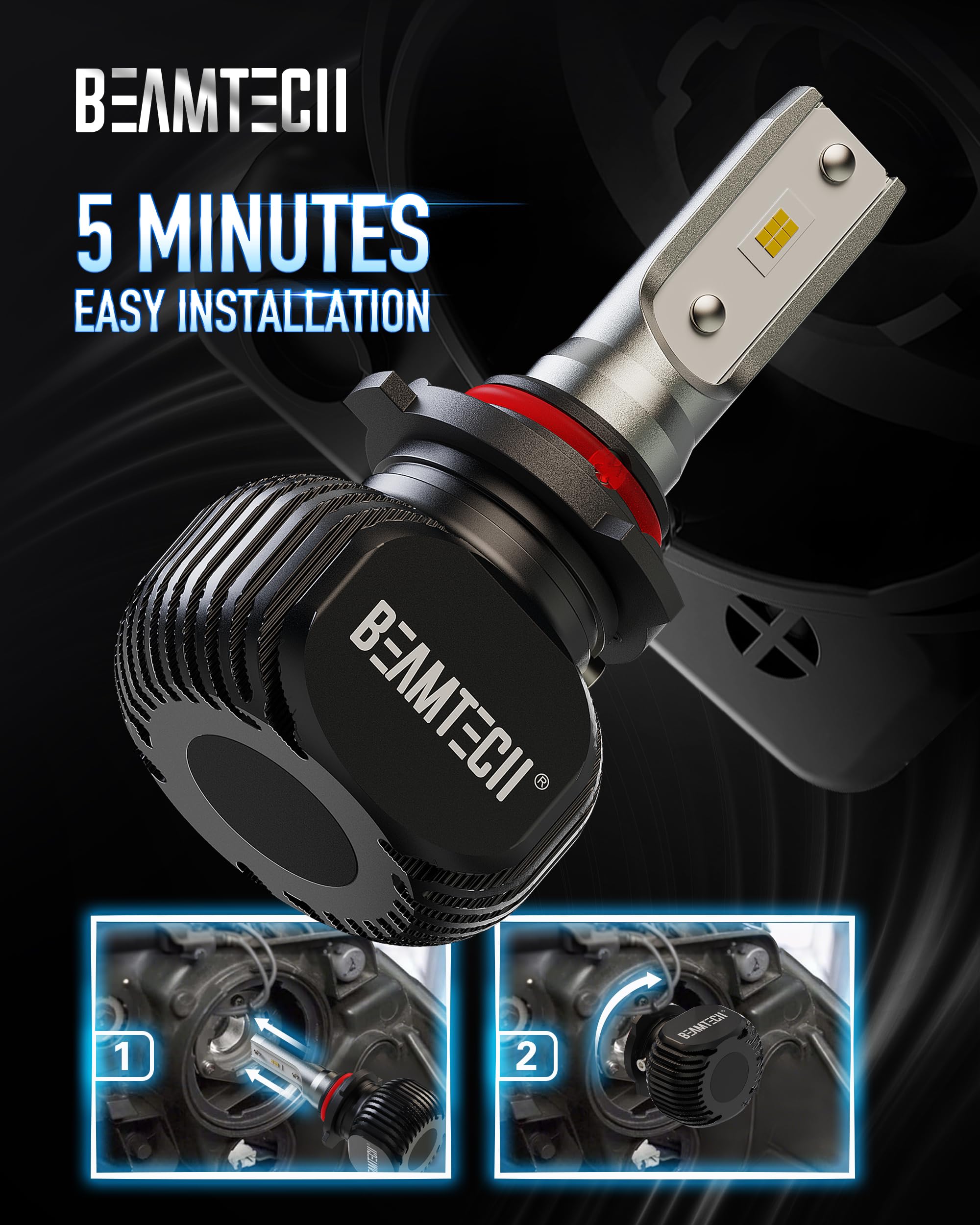 Beamtech 900-5 900-6 Bulbs Combo, S1 Series Fanless 300% Brighter Fog Light, 4 Bulbs