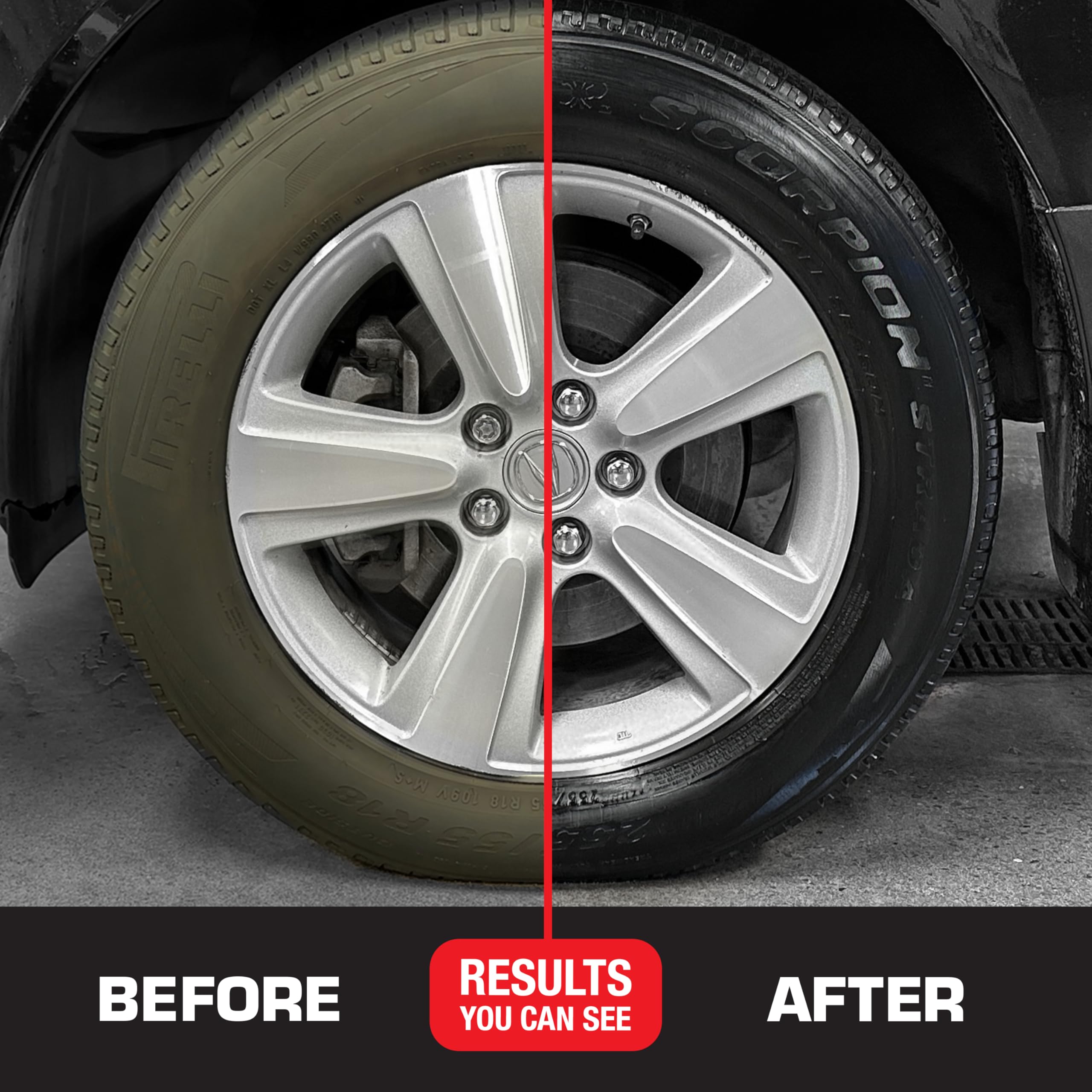 Black Magic 120230 Tire Trim Plastic Dressing, Medium Shine, Streak-Free, Water Resistant & Non-Greasy Formula For Tires, Trim &