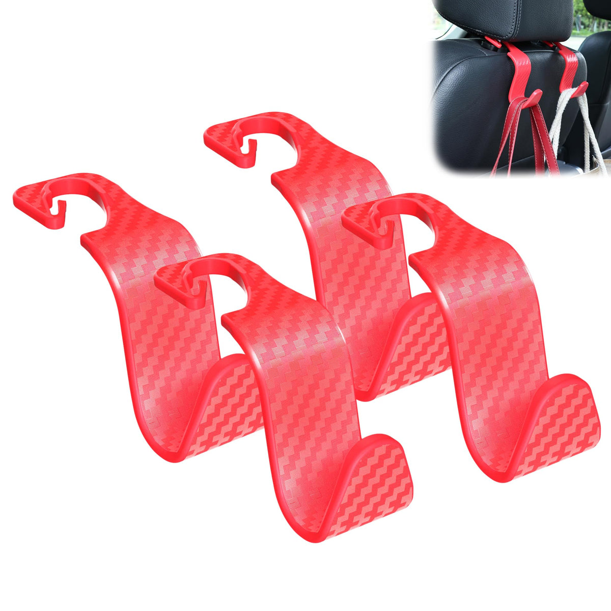 Amooca Car Seat Headrest Hook 4 Pack Hanger Storage Organizer Universal For Handbag Purse Coat Universal Fit Vehicle Car Red Che