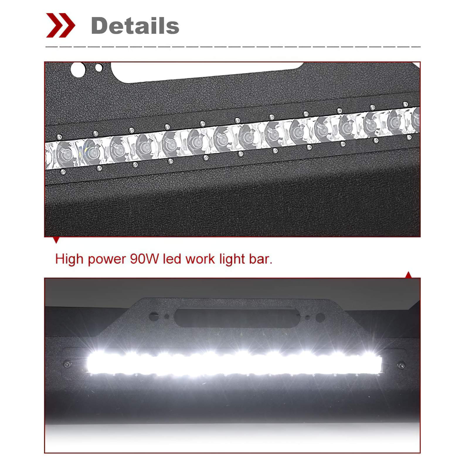 Ledkingdomus Front& Rear Bumper Compatible With 07-18 Jeep Wrangler Jk& Unlimited, Built-In 90W Led Light Bar W/ 2 60W Fog Light