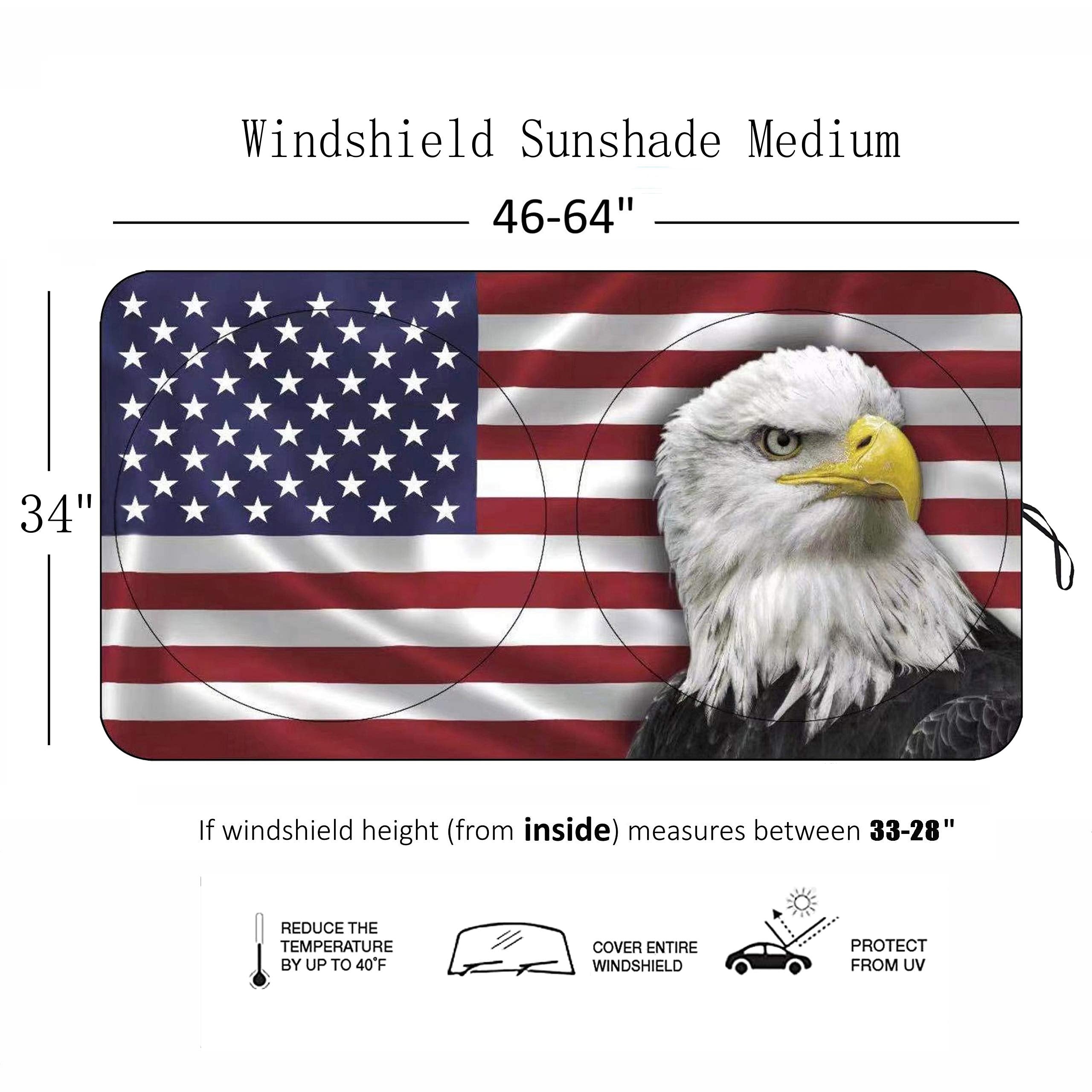 Tdcqqgqq Bald Eagle American Flag Car Windshield Sun Shades, Suv Truck Sun Shade, Uv Protection, 63 L X 33.5'' W