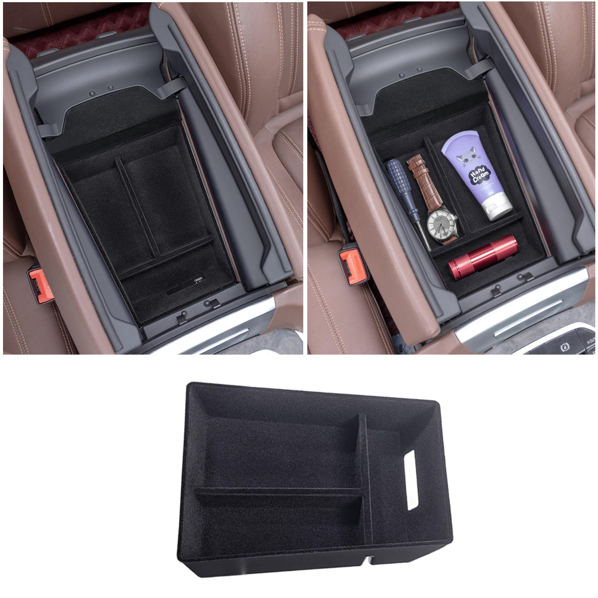 Jkcover Flocking Material Center Console Organizer Tray Compatible With Bmw X5 G05 X7 G07 (2019-2025) And X6 G06 (2020 2021 2022
