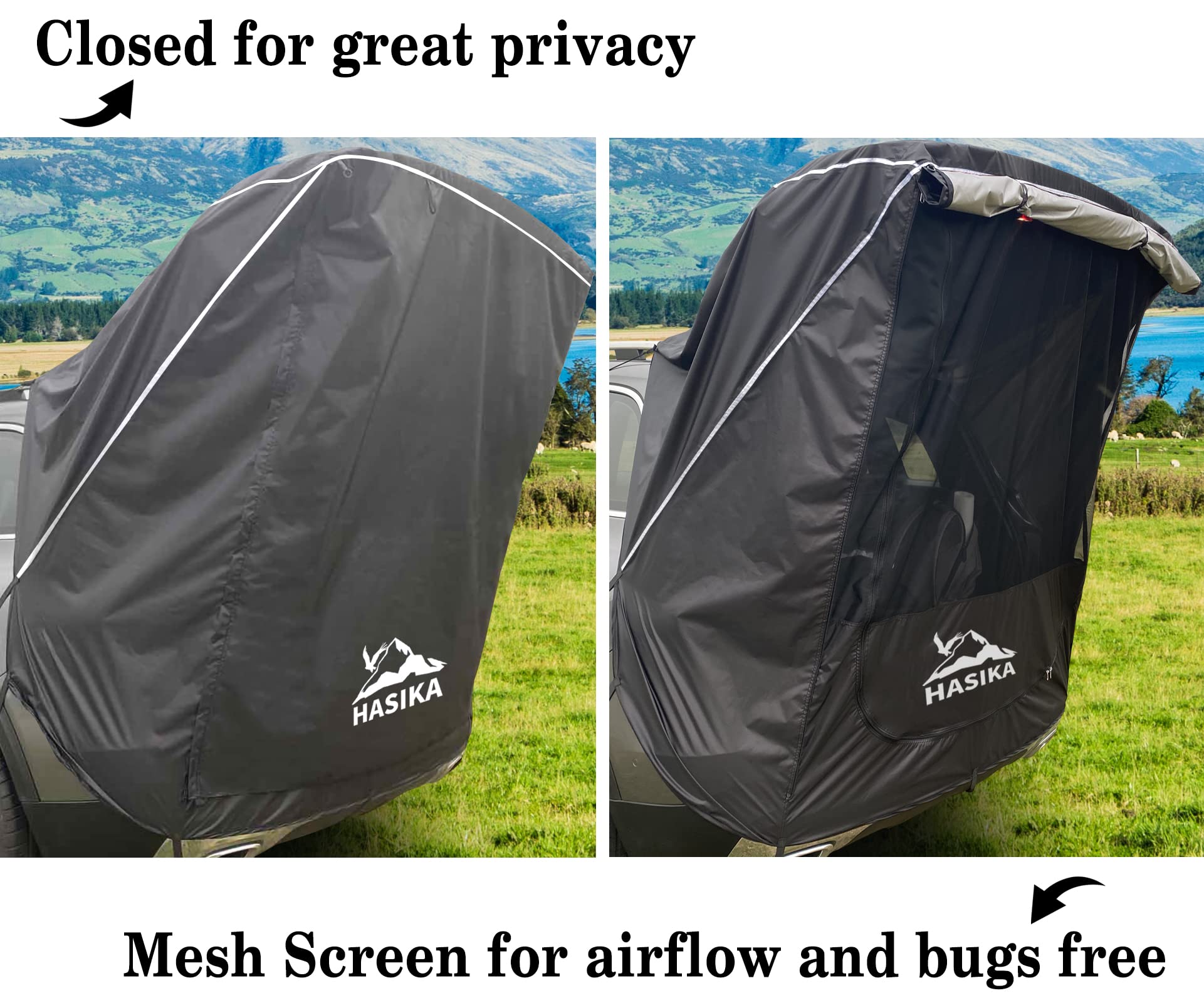 Hasika Suv Camping Tent Car Tailgate Shade Awning With Screen Net Midsize To Full Size Suv Van Waterproof 3000 Mm Upf 50+ Black