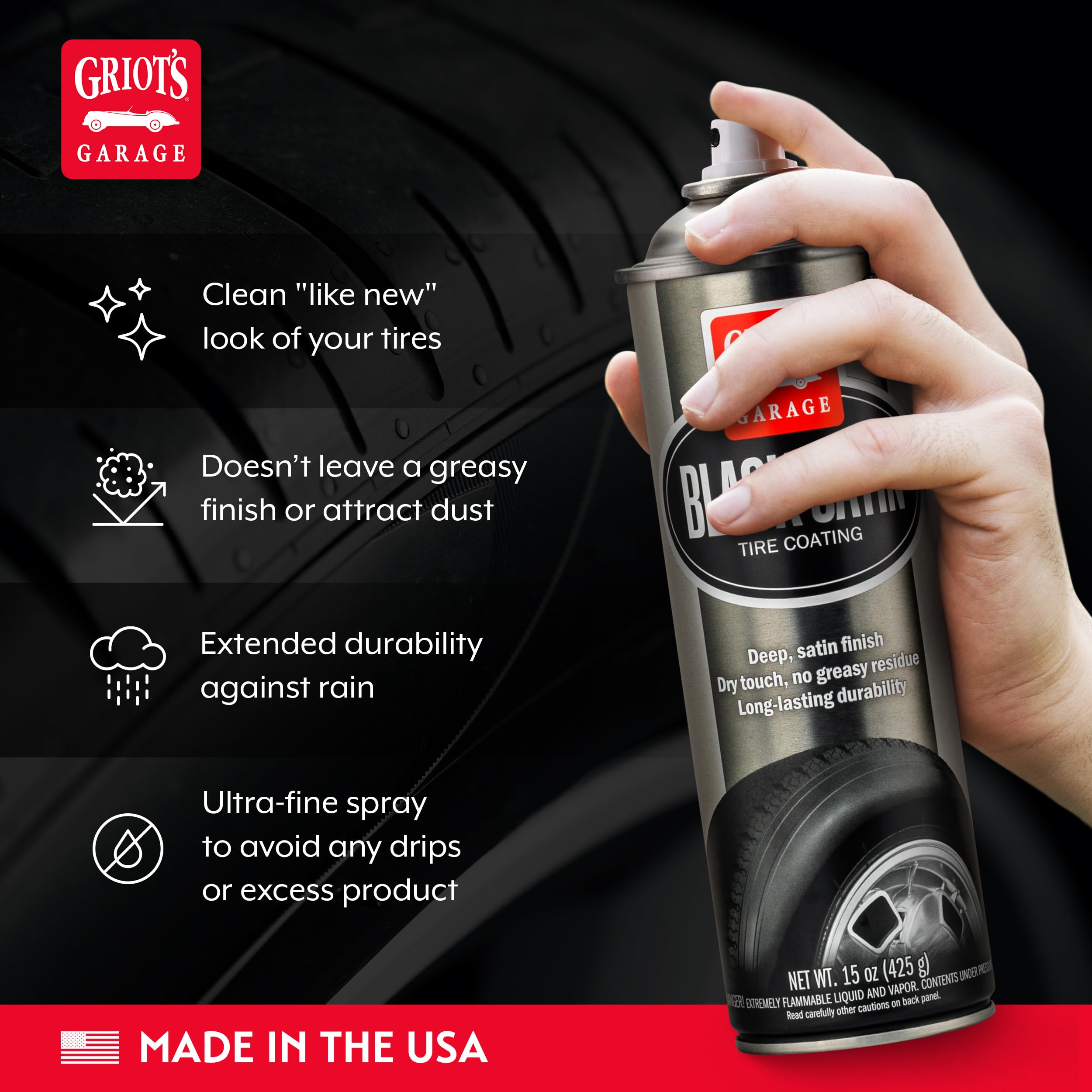 Griot'S Garage Black Satin Tire Coating, Provides A Low-Gloss, Satin Finish, Non-Greasy, Long-Lasting, Quick-Drying, Easy-To- Us