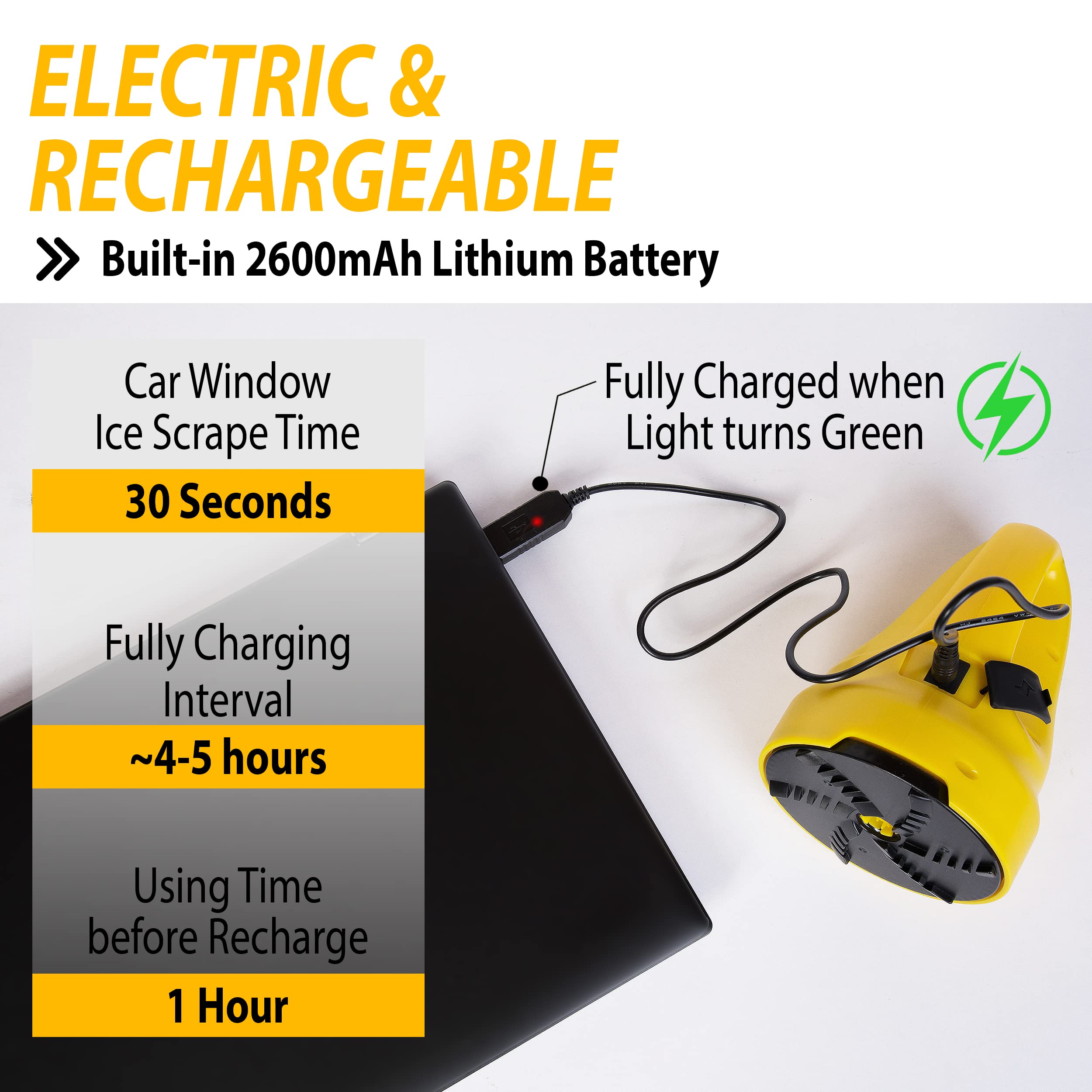 Zone Tech Electric Snow Ice Scraper Usb Rechargeable - Premium Quality Automotive Portable Cordless Ice/Snow Scraper For Car Win