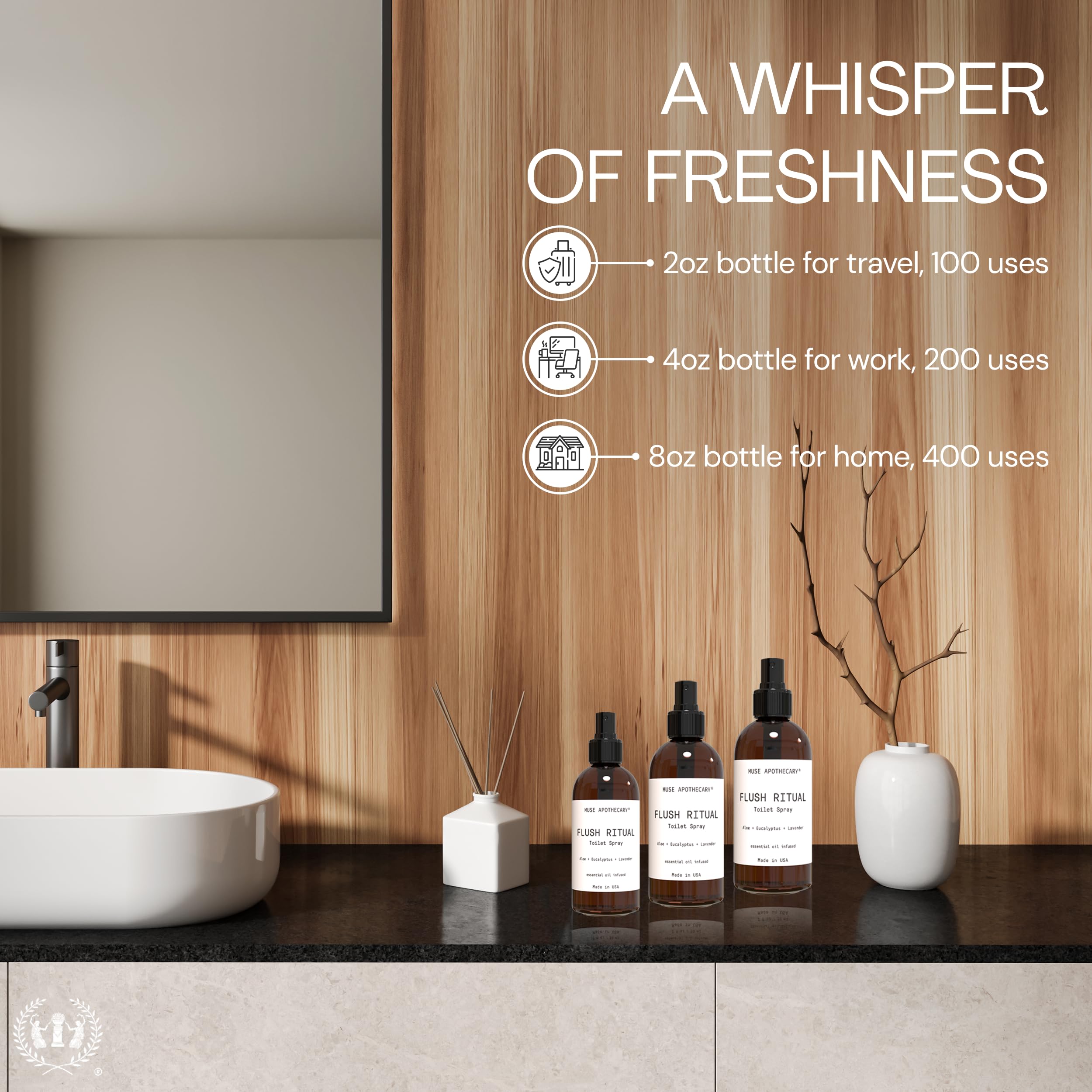 Muse Bath Apothecary Flush Ritual - Aromatic  Refreshing Toilet Spray, Use Before You Go, 8 Oz, Infused With Natural Essential O