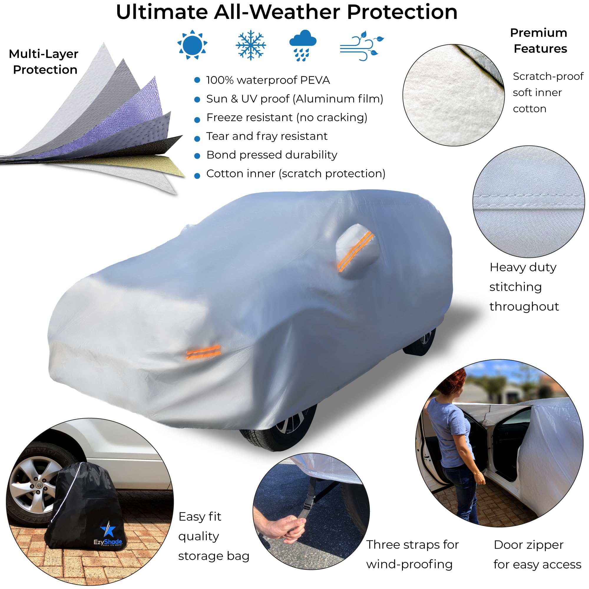 Ezyshade 10-Layer Suv Car Cover Waterproof All Weather. See Vehicle Size-Chart For Accurate Fit. Outdoor Full Exterior Covers Fo