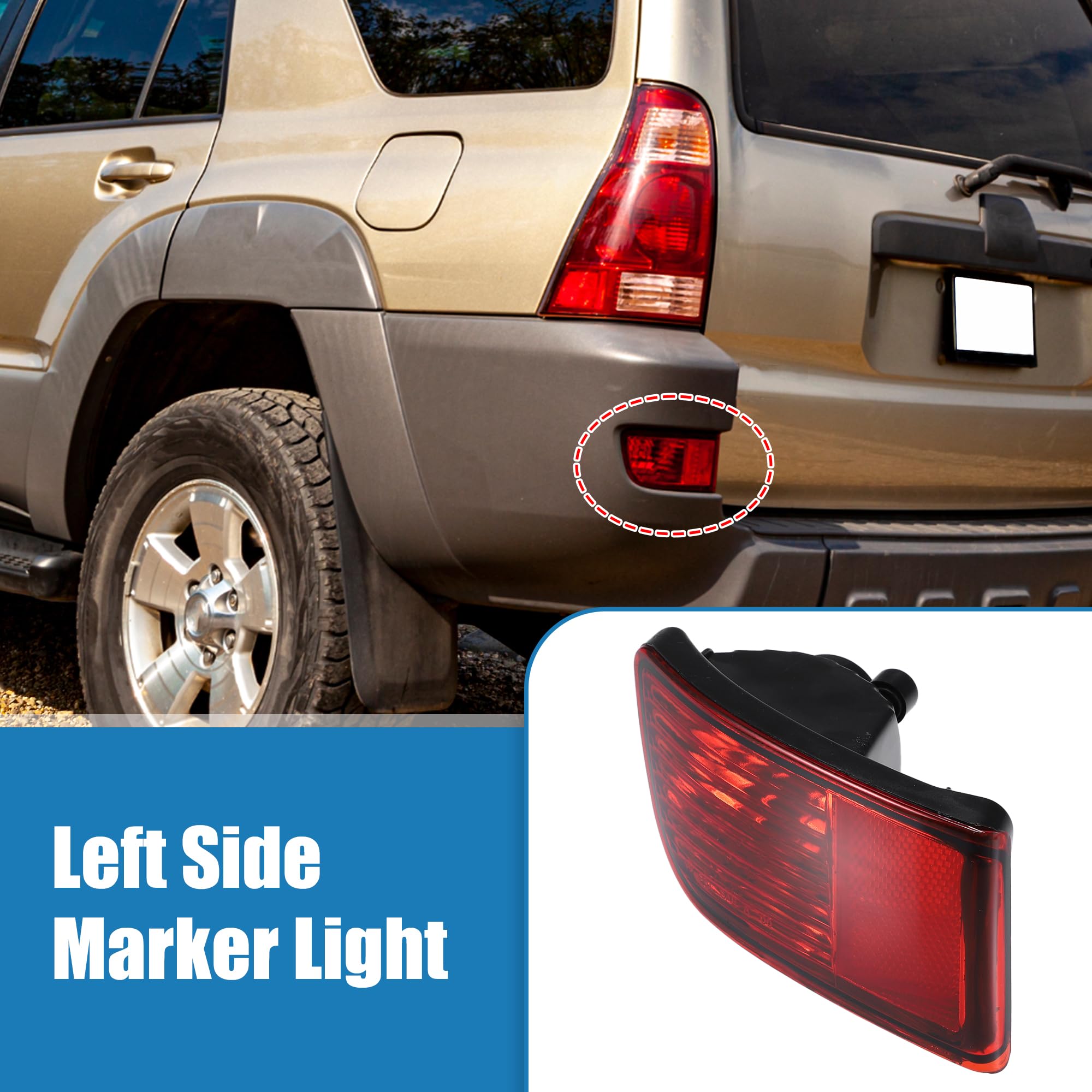Uxcell Left Side Rear Bumper Reflector Tail Light Lamp For Toyota 4Runner 2003-2005 Red