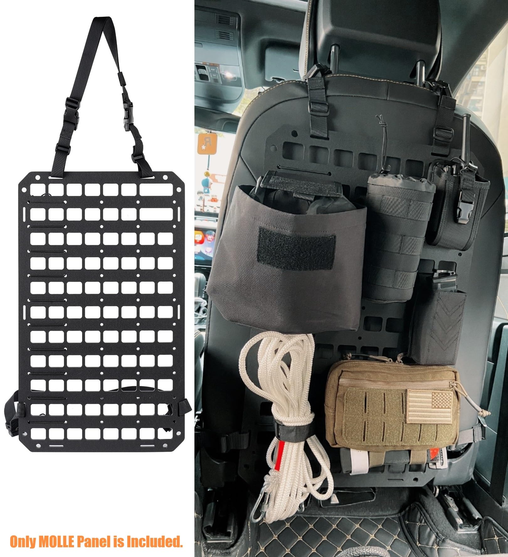 Tacnex Rigid Molle Panel For Car Seat Back Organizer Vehicle Edc Tactical Gear Holder Pouch Holster Mount Rack Modular Storage P
