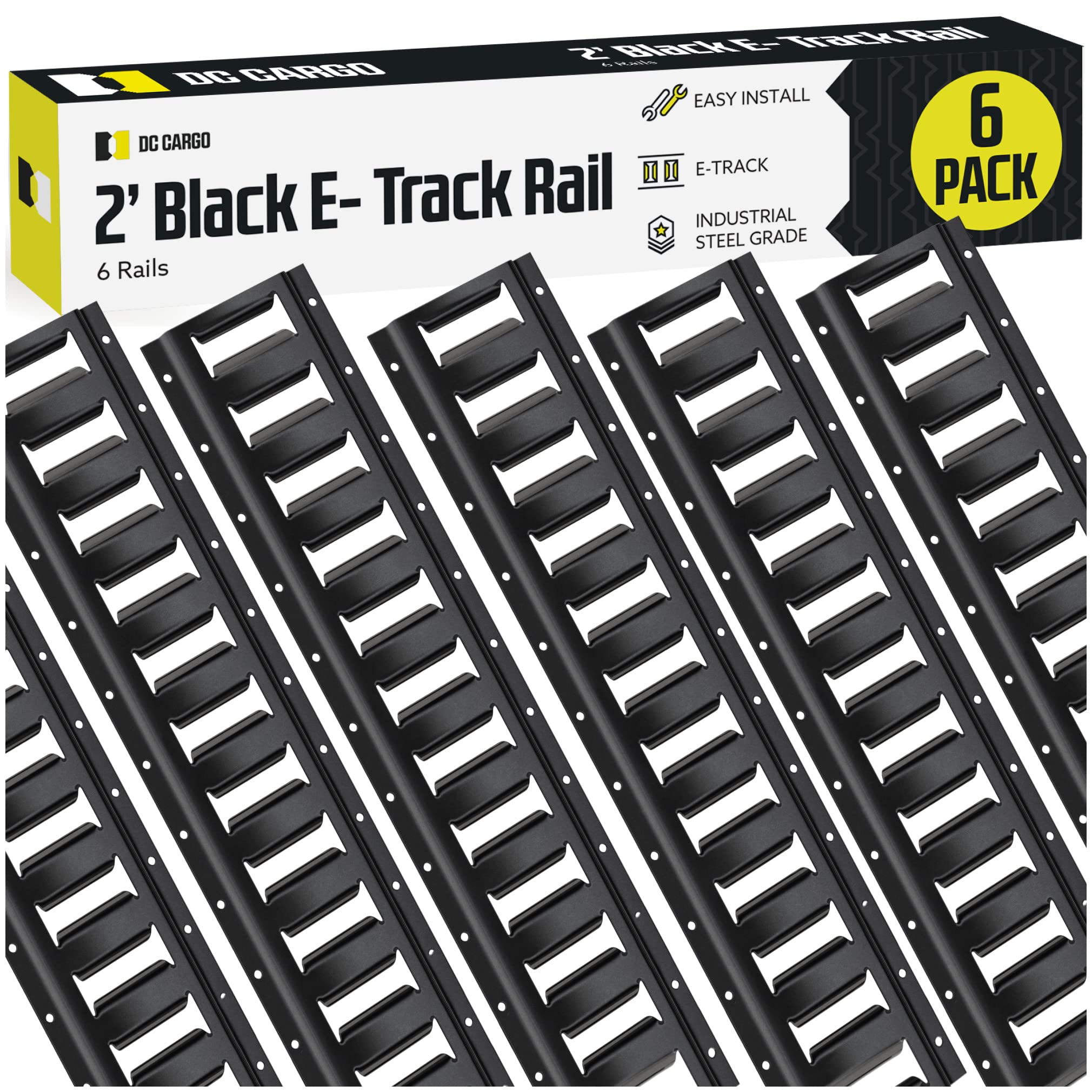 Six 2' E Track Tie-Down Rail, Powder-Coated Steel Etrack Tiedowns | 2' Horizontal E-Tracks, Pack Of 6 Bolt-On Tie Down Rails For