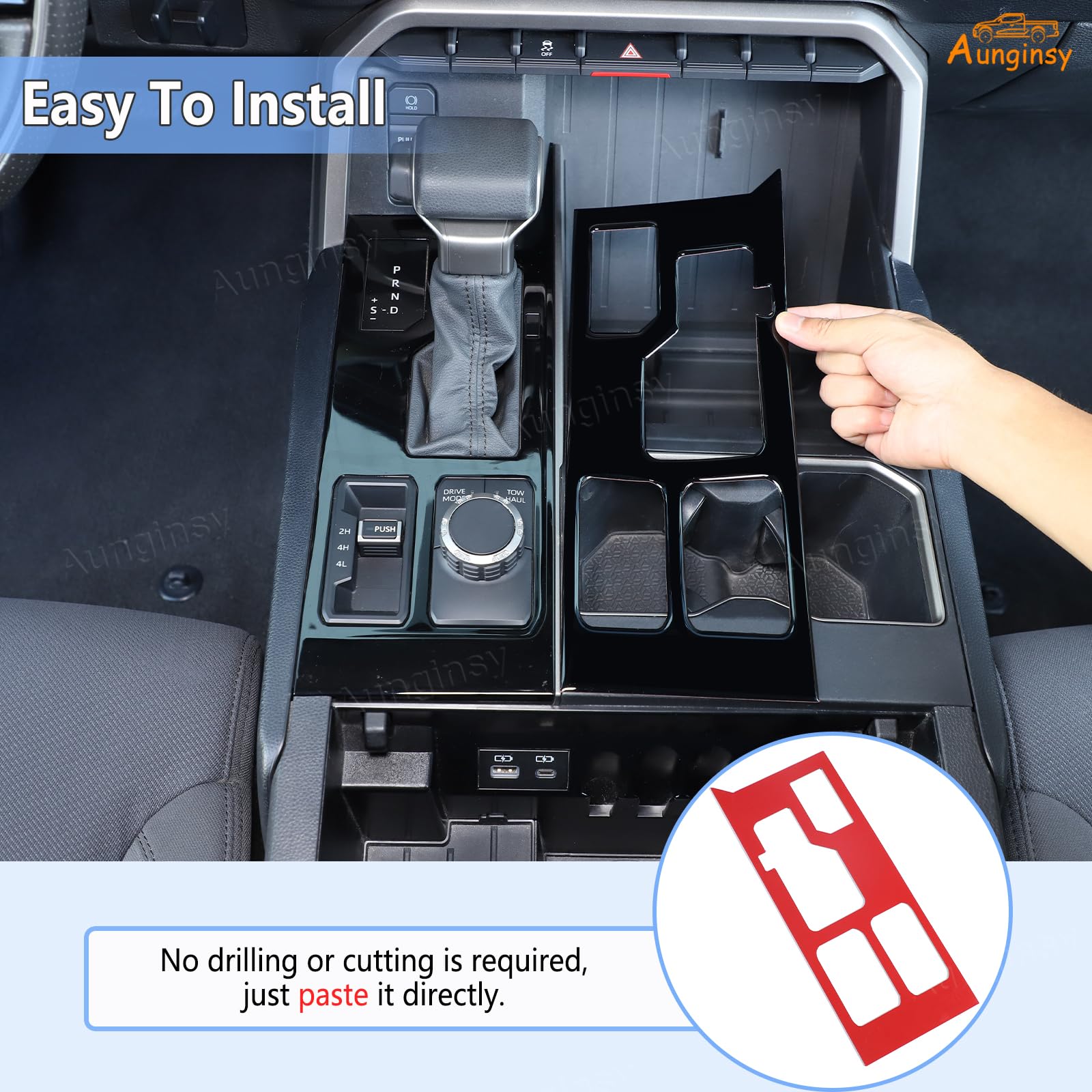 Aunginsy Car Central Control Gear Shift Panel Trim Cover Compatible With Toyota Tundra/Sequoia 2022-2024 Pickup Gear Shifter Con