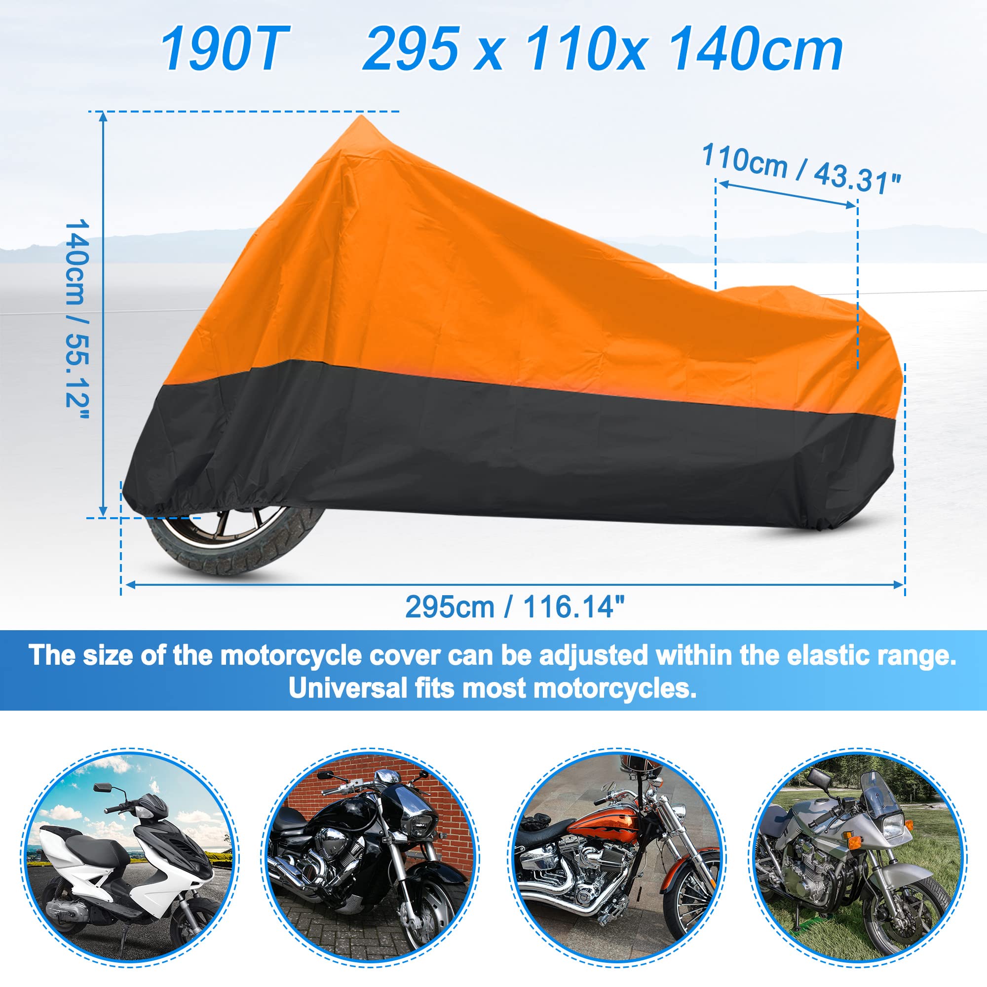 Uxcell Motorcycle Cover Motorbike Full Cover Outdoor Waterproof Rain Dust Protector 190T Xxxl Orange Black For Harley Touring Fo