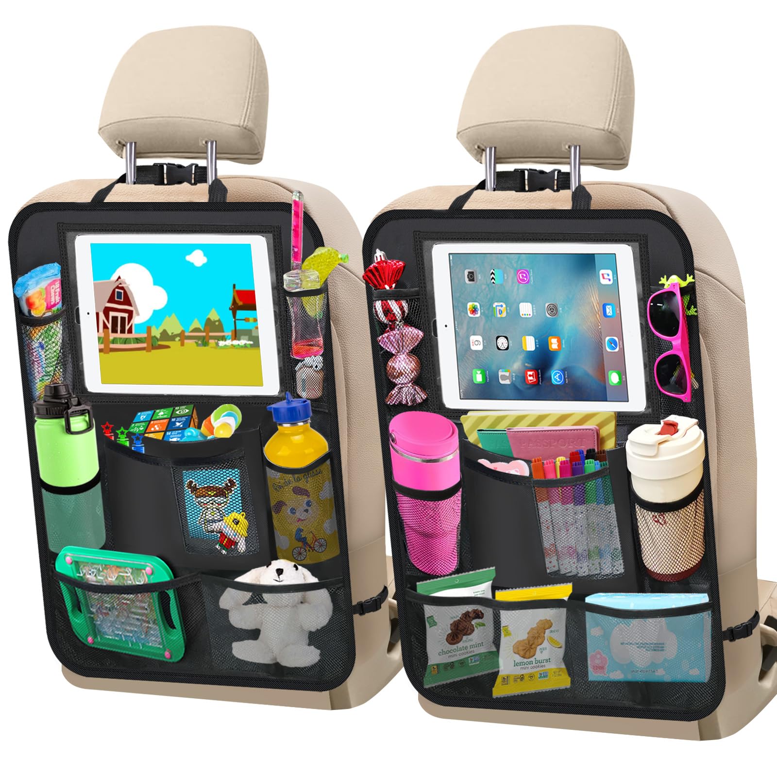 Zecirl Car Backseat Organizer ,2 Pack car organizer back seat with 11'' Tablet Holder, 10 Storage Pockets Seat Back Protectors K