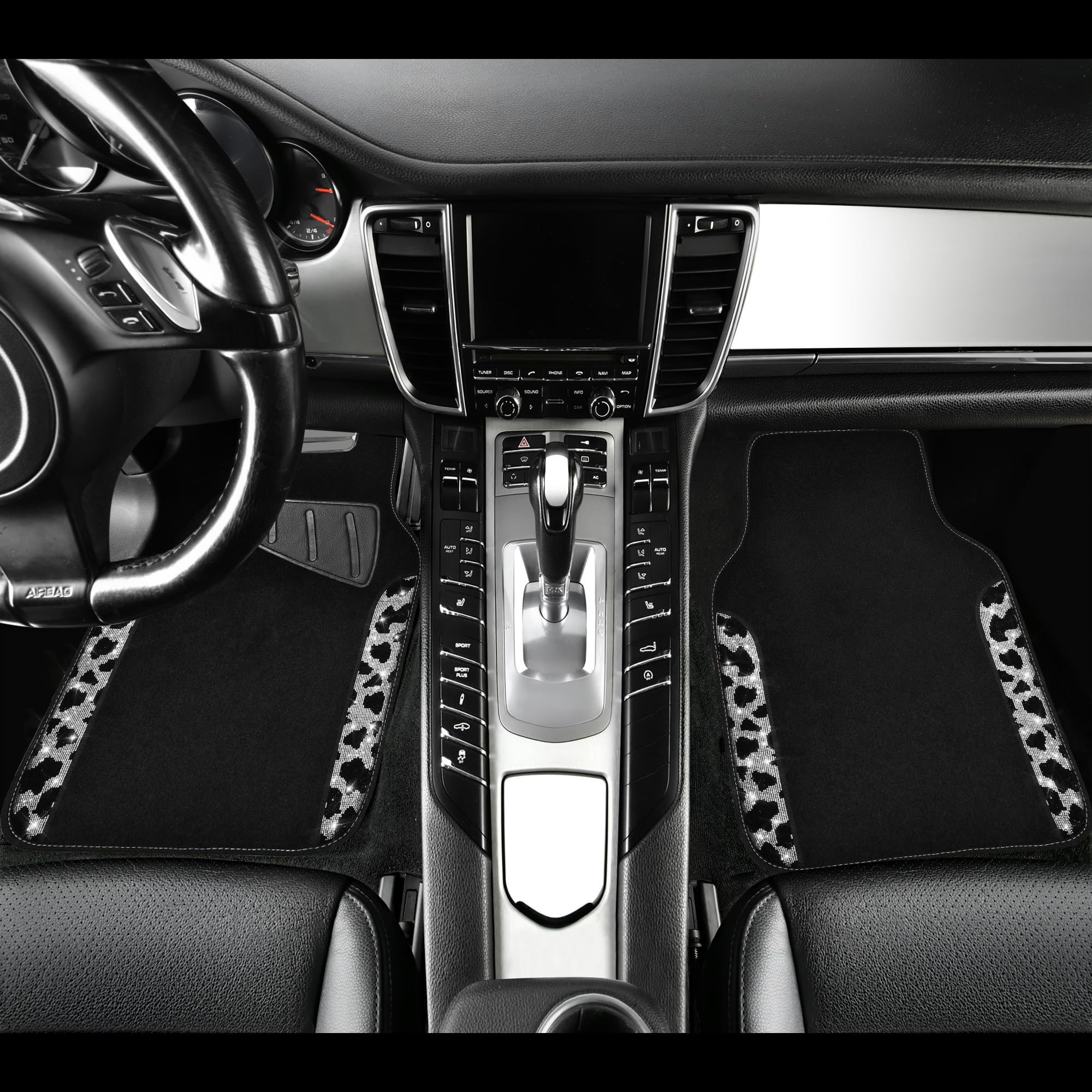 CAR PASS Bling Cow Car Mats Rhinestones Diamond Waterproof Floor Mat Crystal Sparkly Shining Glitter Carpet Anti-Slip PVC Heel P