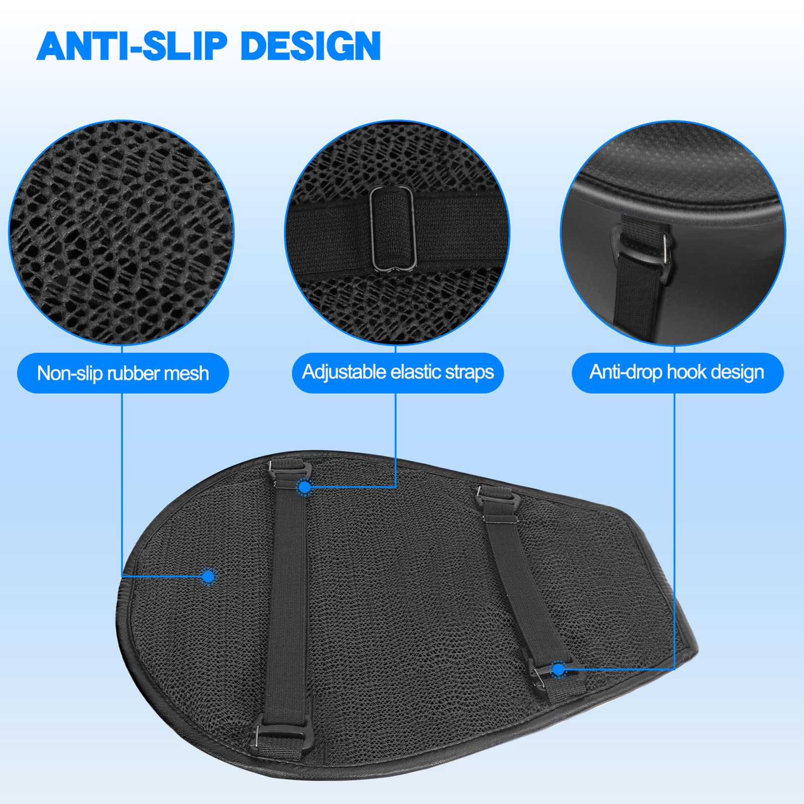WDG Motorcycle Seat Cushion Pad 3D Honeycomb High Elasticity Gel Material Comfortable Breathable Shock Absorption for Long Rides