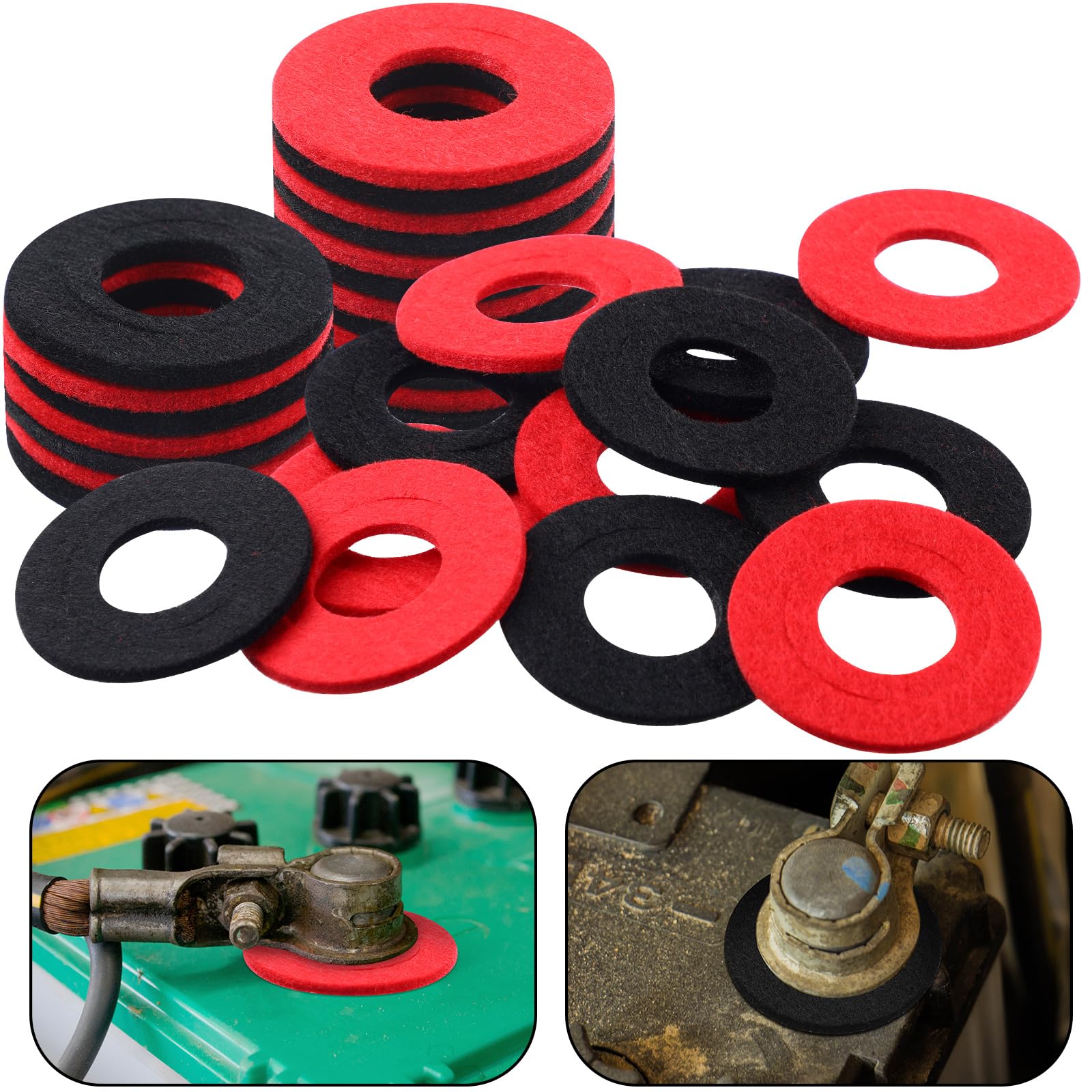 Pangda 12 Pieces Battery Terminal Anti Corrosion Washers Fiber Battery Terminal Protector (Red, Black)