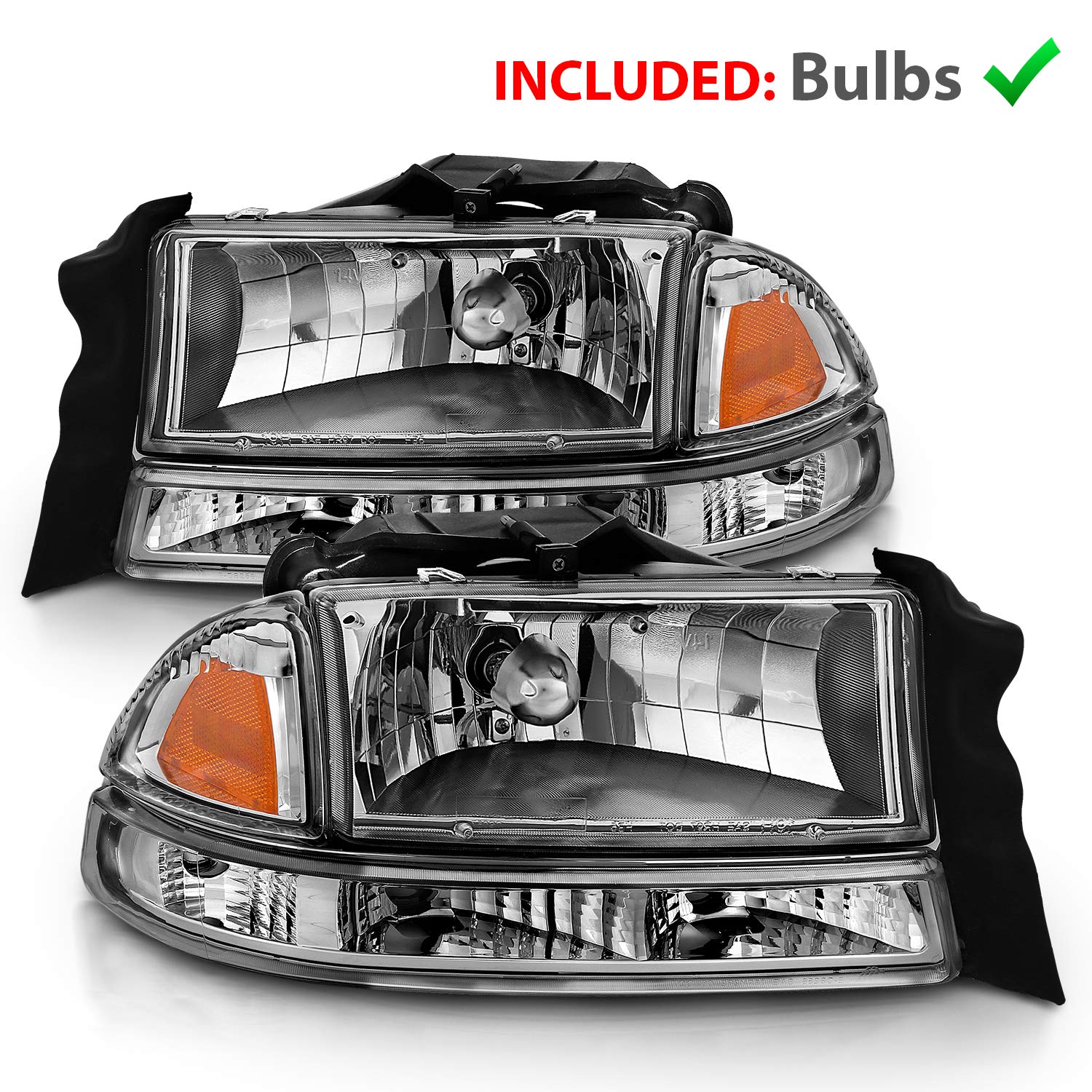 Amerilite Chrome Replacement Headlights Corner/Parking Sets For Dodge Dakota/Durango Driver And Passenger Side