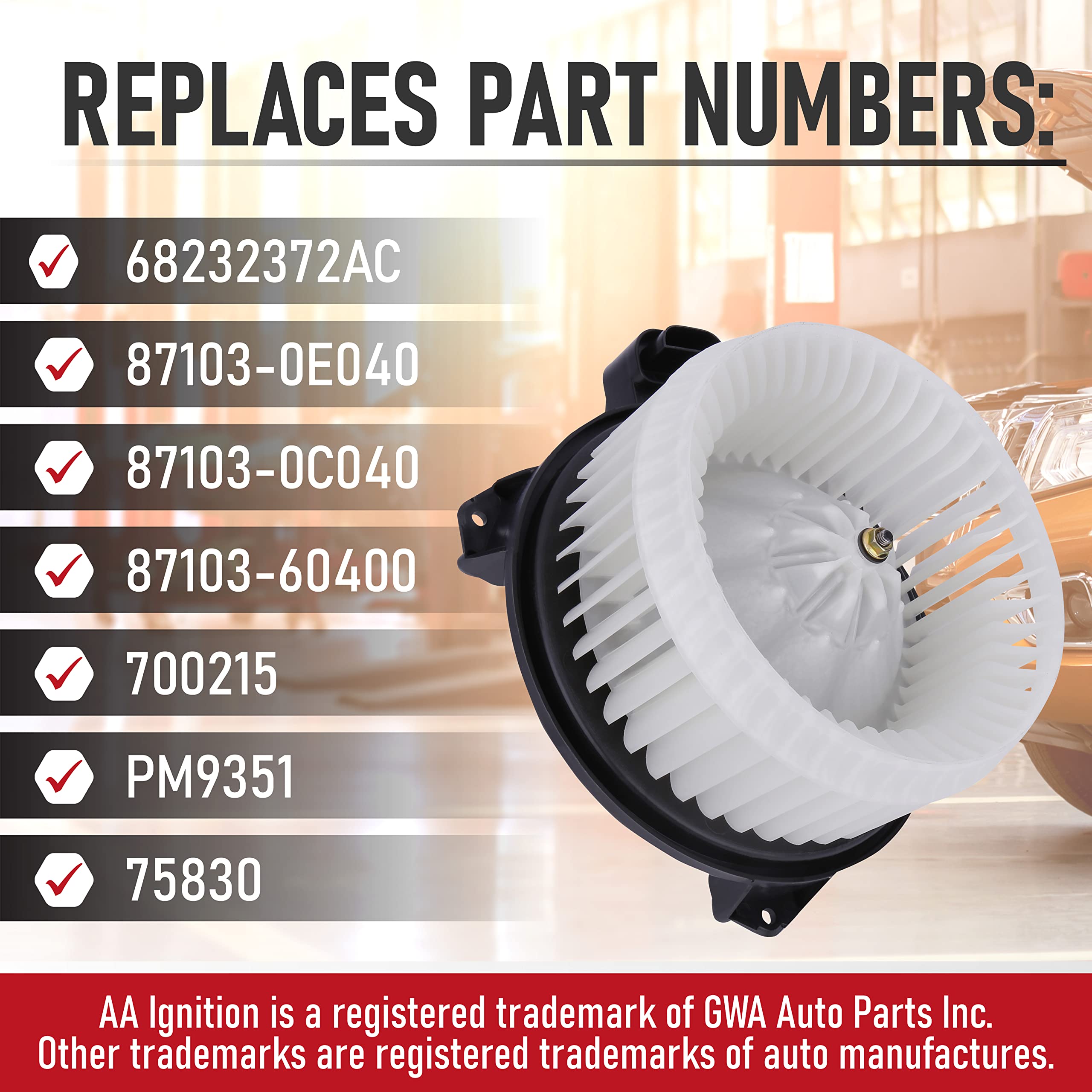 Replacement Ac Blower Motor With Fan - Replaces 68232372Ac, 87103-0E040, 87103-60400 - Dodge, Lexus And Toyota Vehicles - Journe