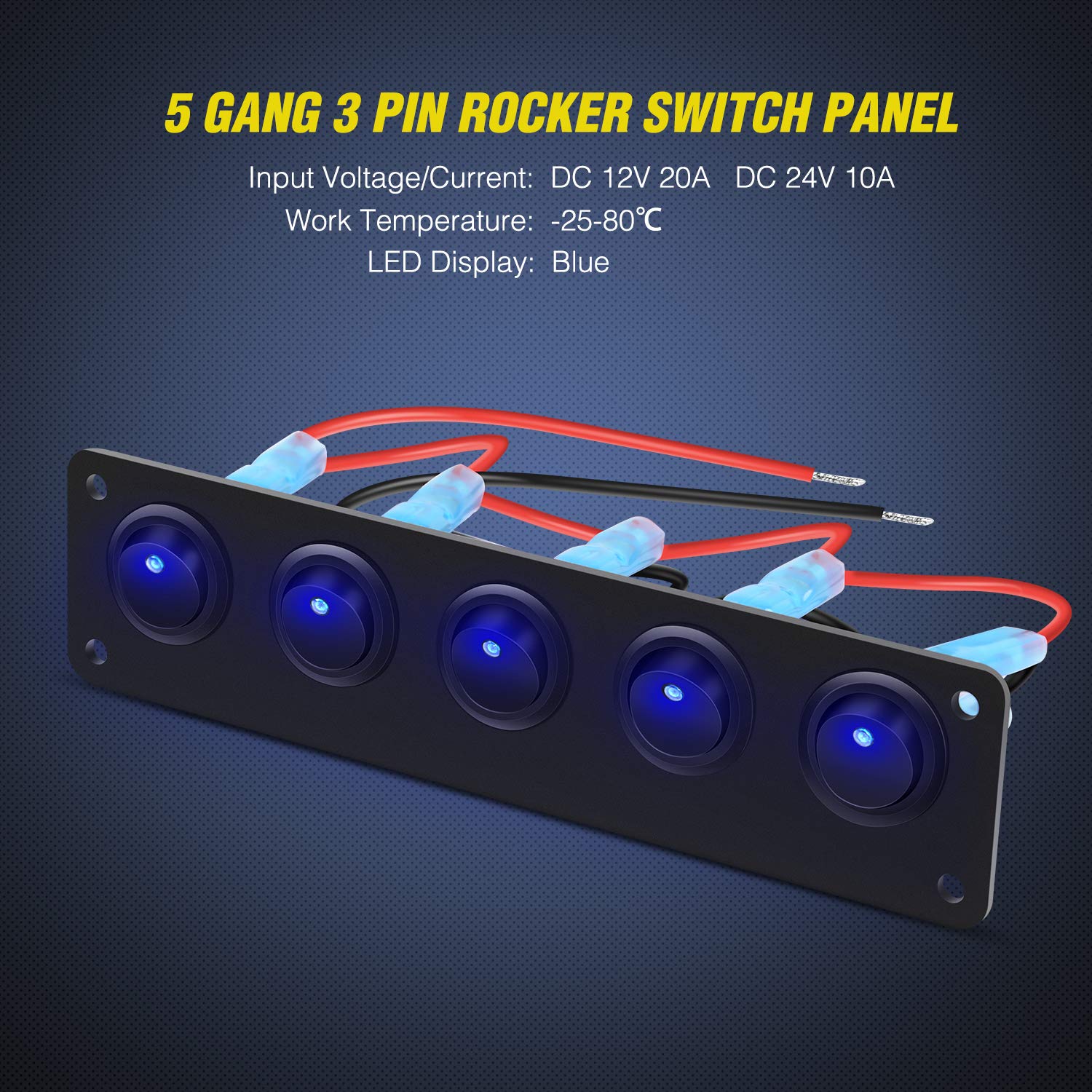 Nilight 5 Gang 3 Pin Rocker Switch Panel Waterproof On-Off Toggle Switches for Car Vehicle Trailer Truck SUV Marine Boat RV Ship