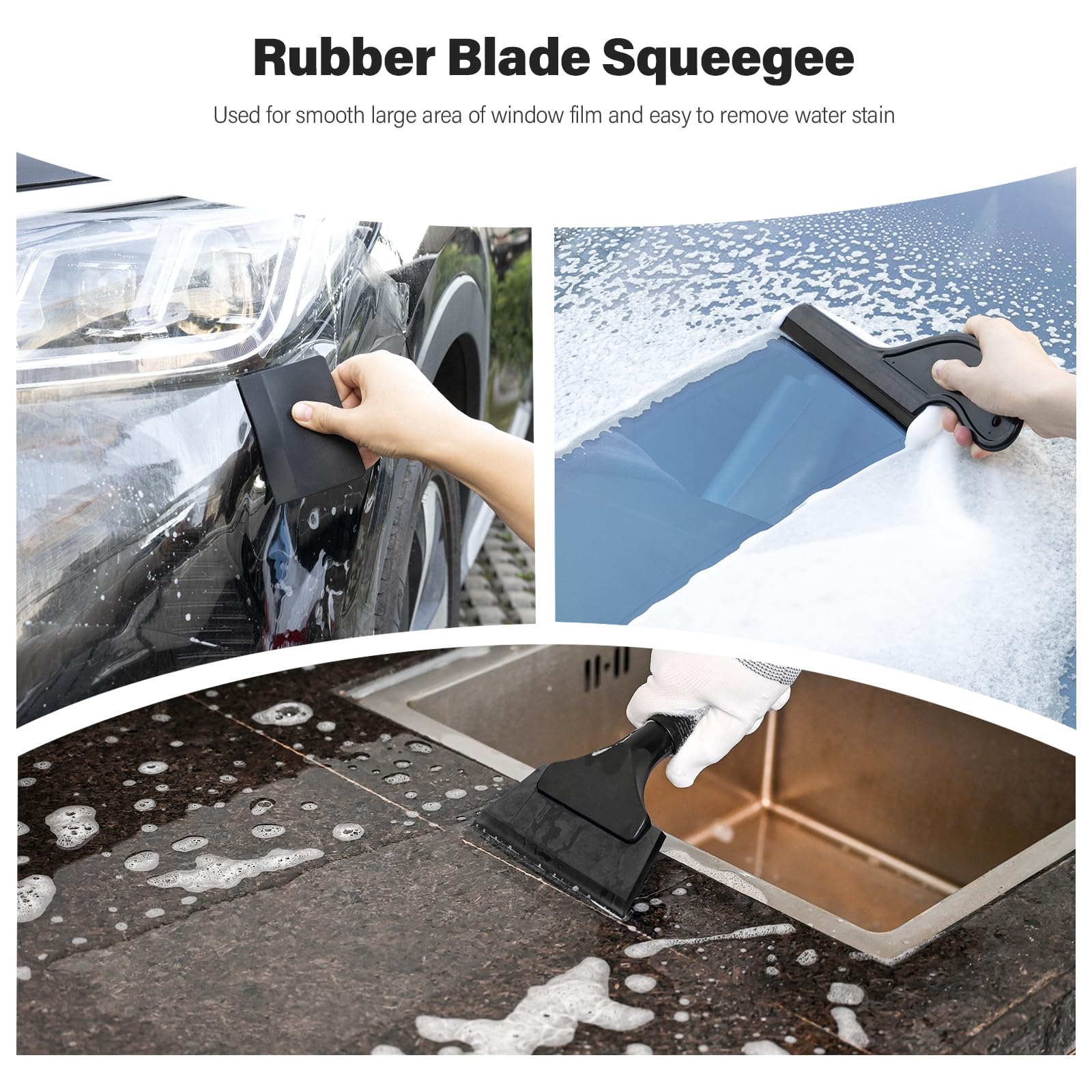 Gomake Window Tint Kit Vinyl Wrap Tool Car Windshield Back Window Tinting Tools With Bulldozer Squeegee Scrubber Paddle,Rubber B