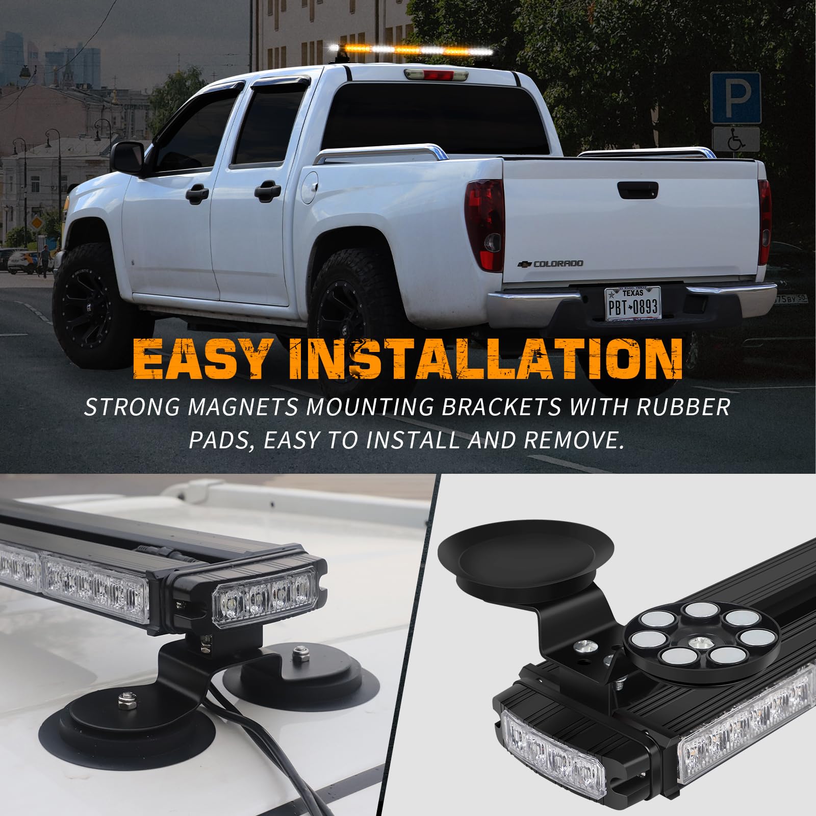 Xridonsen 28.4'' 80 Led Roof Top Strobe Light Bar Amber White Emergency Warning Flashing Safety Beacon Double Side Traffic Advis