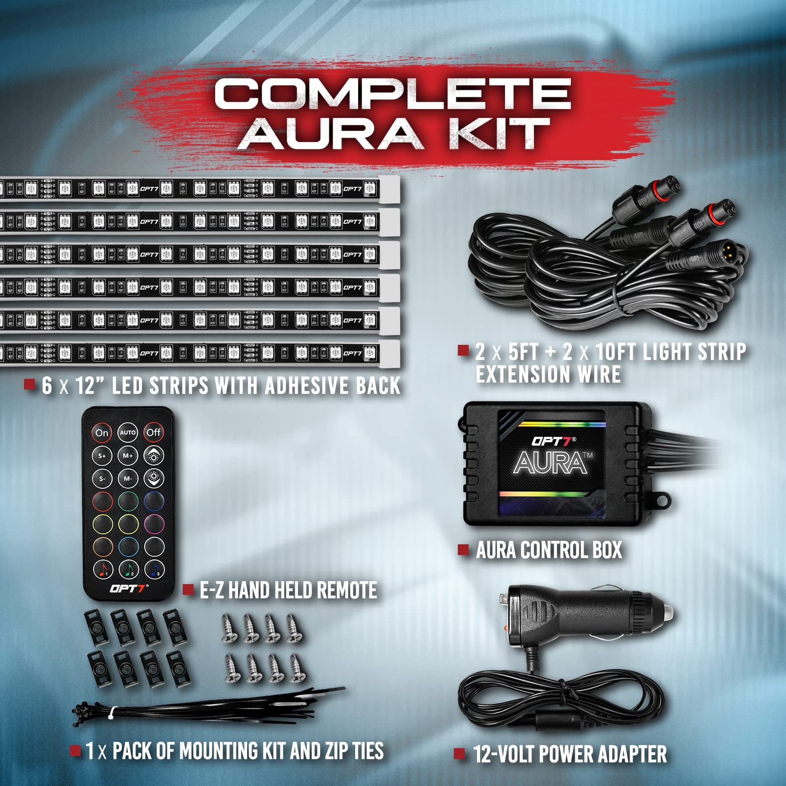 Opt7 Aura Interior Car Lights 6Pc With Remote Control, Color Change, Music Sync Inside Ambient Lighting Kit, Car Truck Led Light