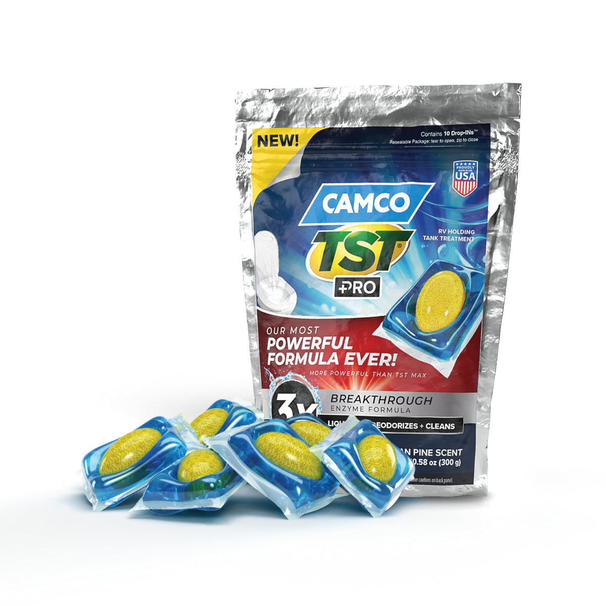 Camco Tst Pro Rv Toilet Treatment Drop-Ins - New & Innovative Bio-Enzymatic Formula For Rapid Rv Sewer Break Down - Rv Black Tan