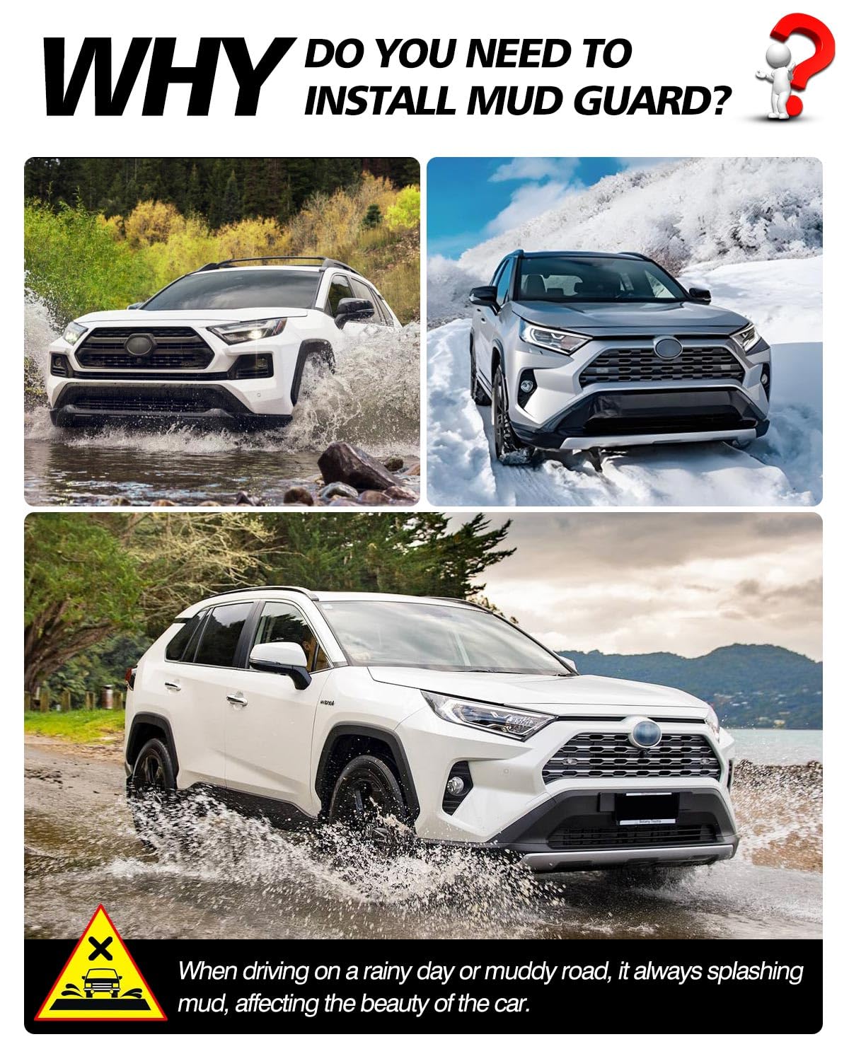 Powerty Custom Fit For Mud Flaps Toyota Rav4 2025 2024 2023 2022 2021 2020 2019 Splash Guards Molded Front And Rear Fender Cover