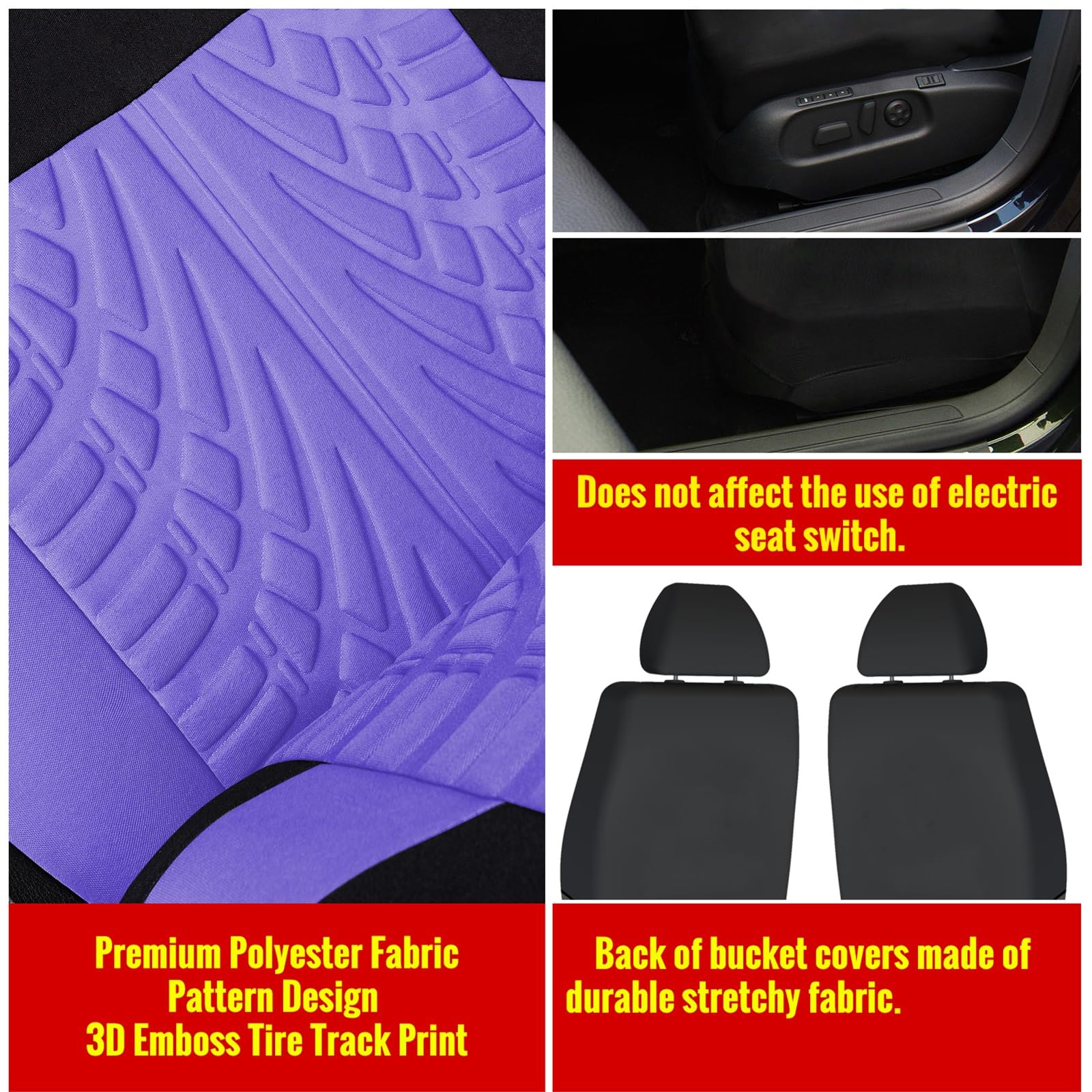 Autoyouth Front Car Seat Covers High Back Bucket Seat Cover For Most Cars, Suvs, Sedan, Trucks, Vans Universal Fit 3D Tire Tread